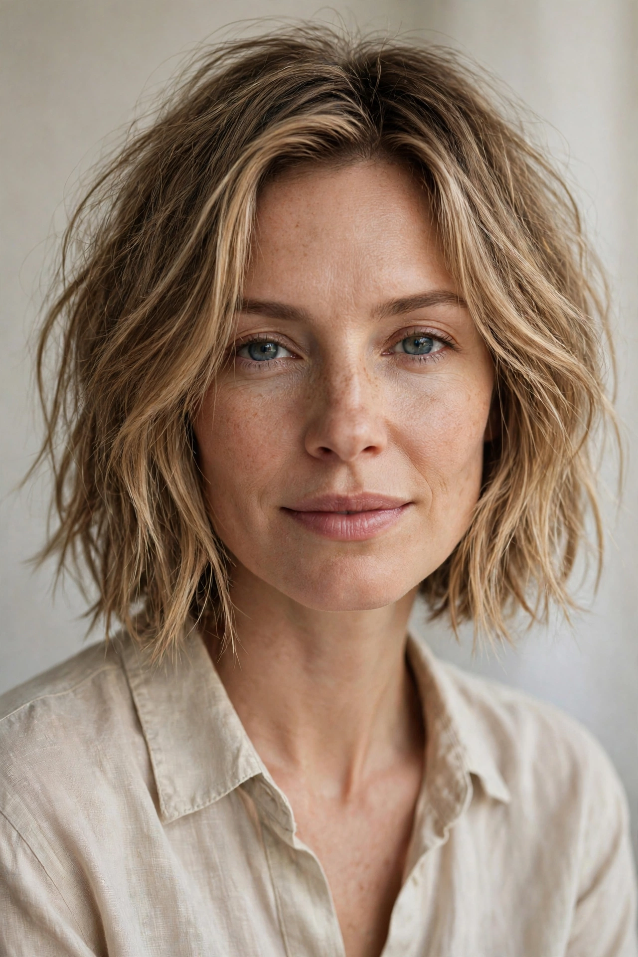 French-inspired choppy long bob with piece-y ends for fine hair