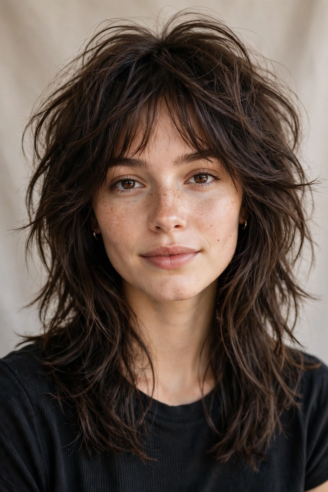Soft wolf-cut inspired long choppy bob with airy layers for fine hair