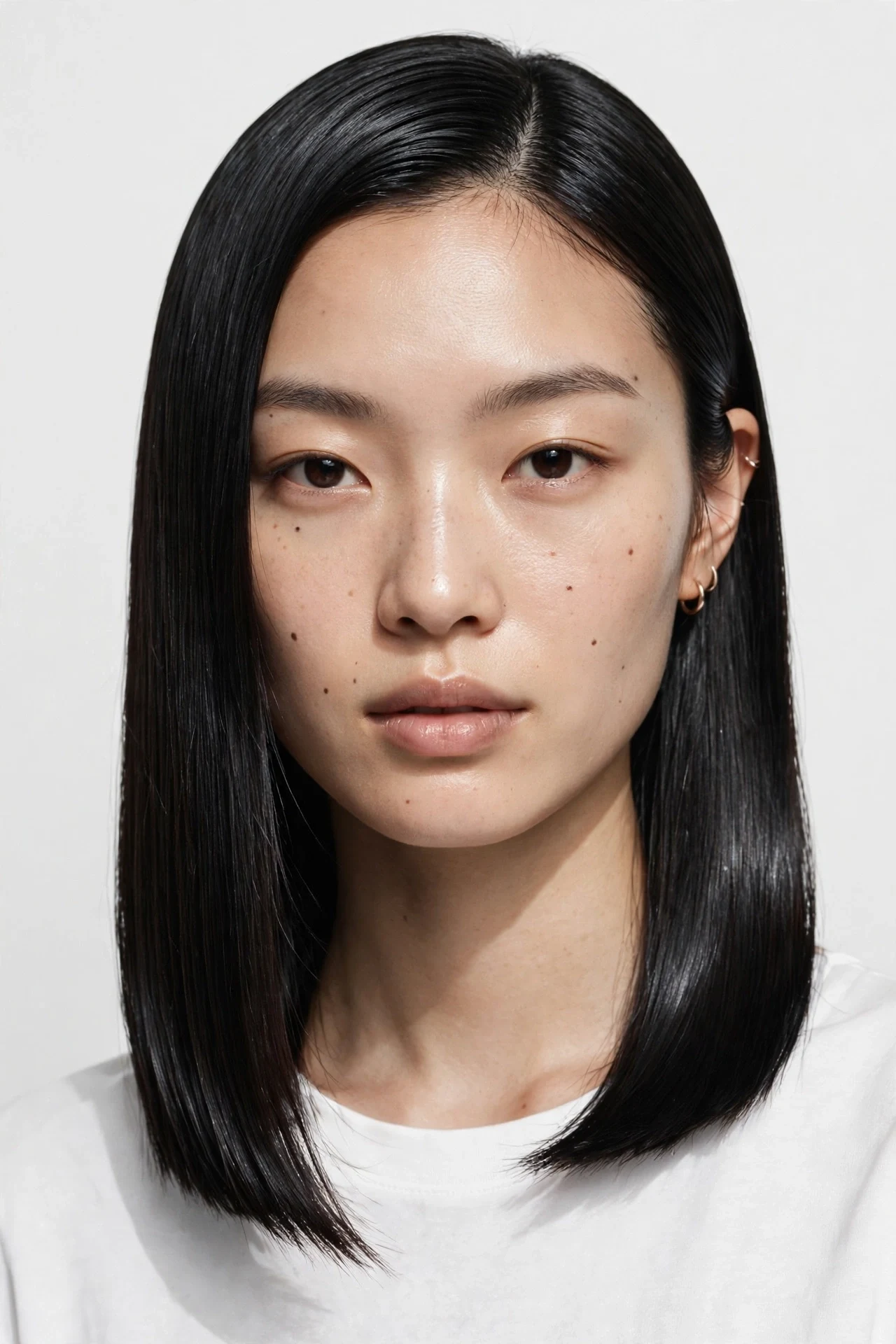 Glass-sleek long graduated bob with mirror shine and sharp clean lines