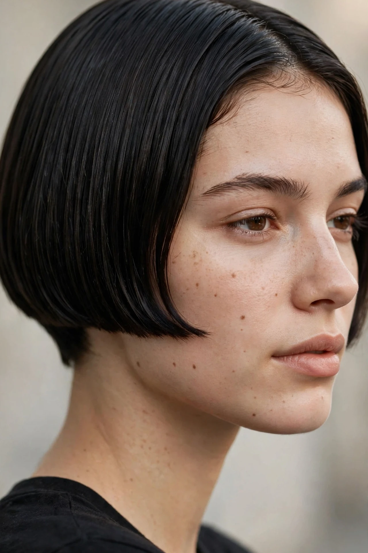 Classic micro bob, ultra short cropped cut above the jawline