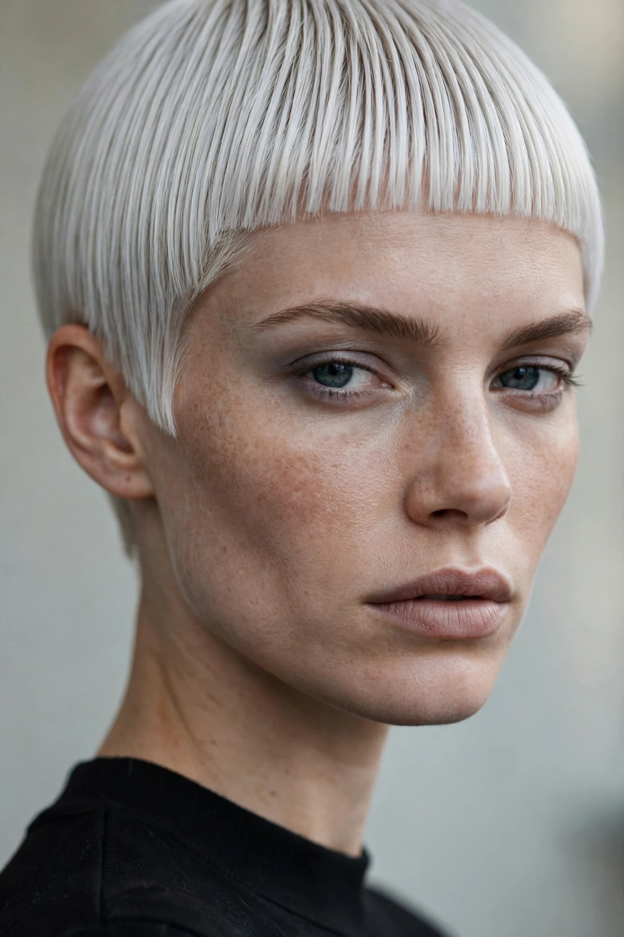 Platinum blonde micro bob with icy finish
