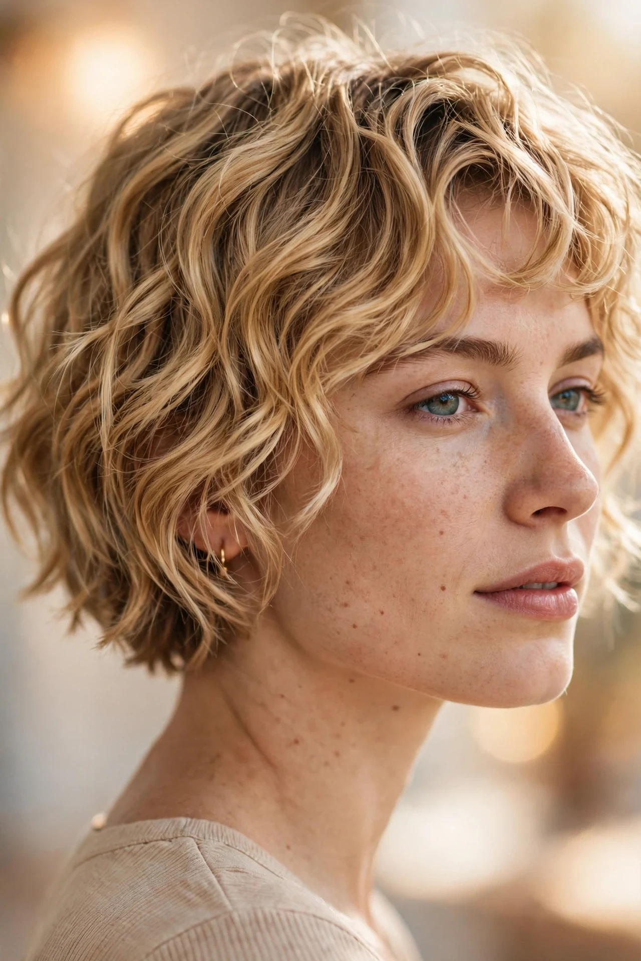Wavy micro bob with soft tousled waves