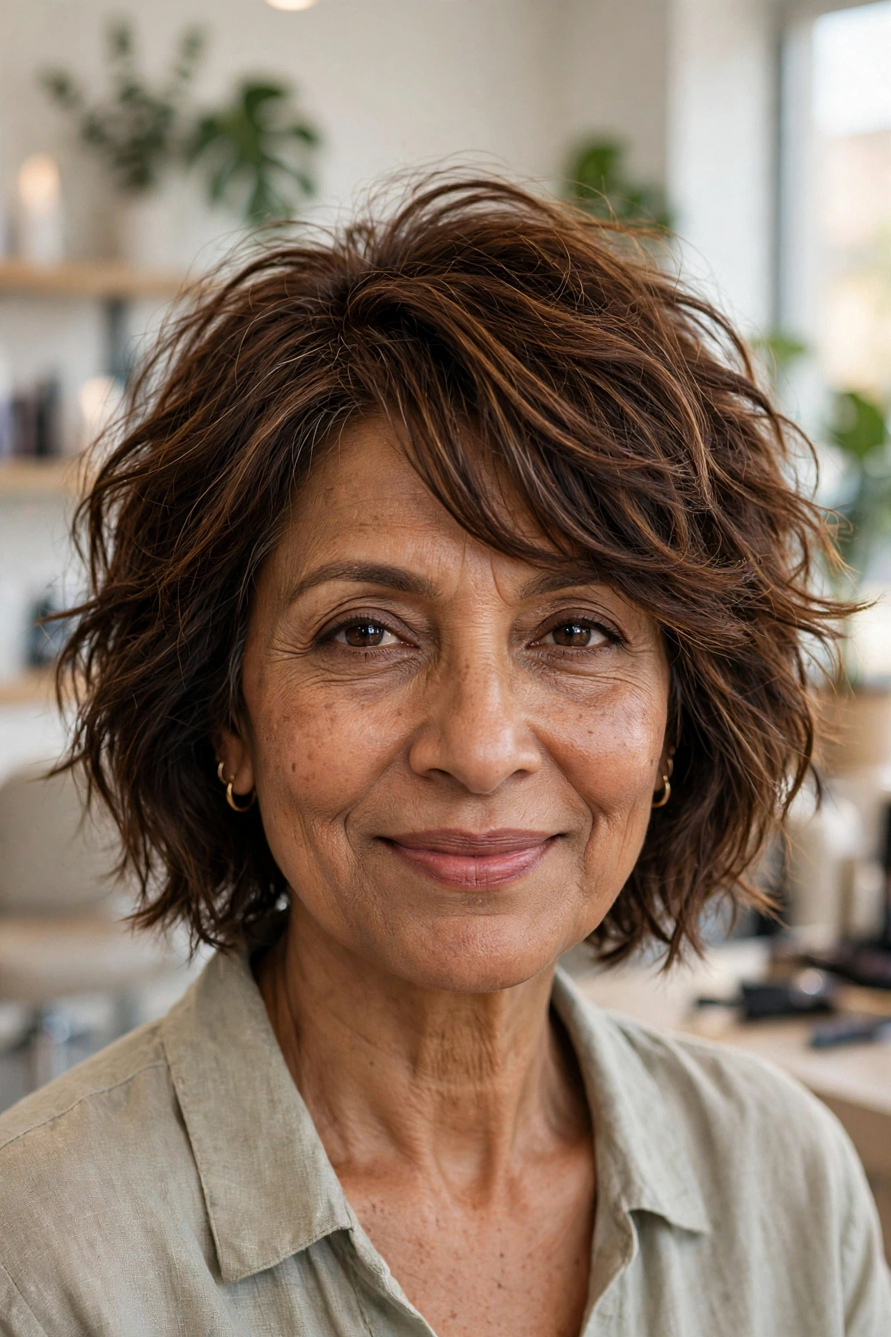 messy bob with side swept bangs for women over 50