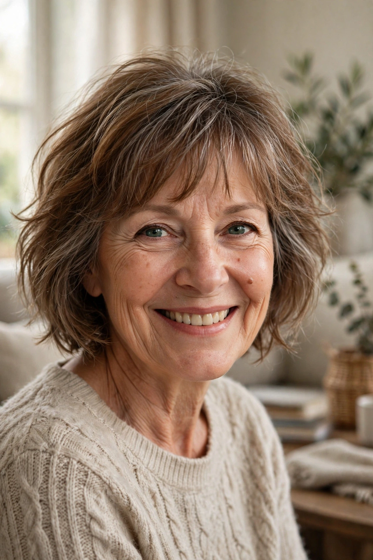 messy bob with wispy fringe for women over 50