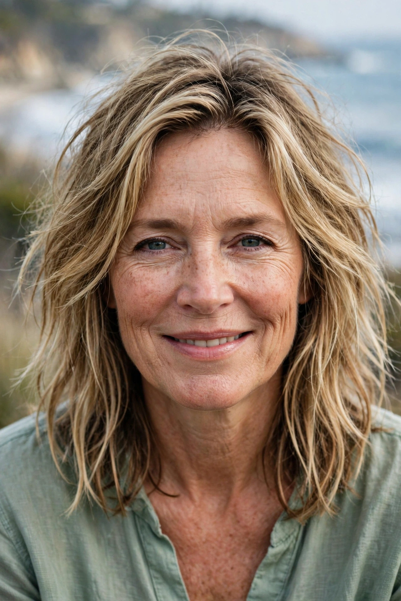 messy lob with layers for women over 50