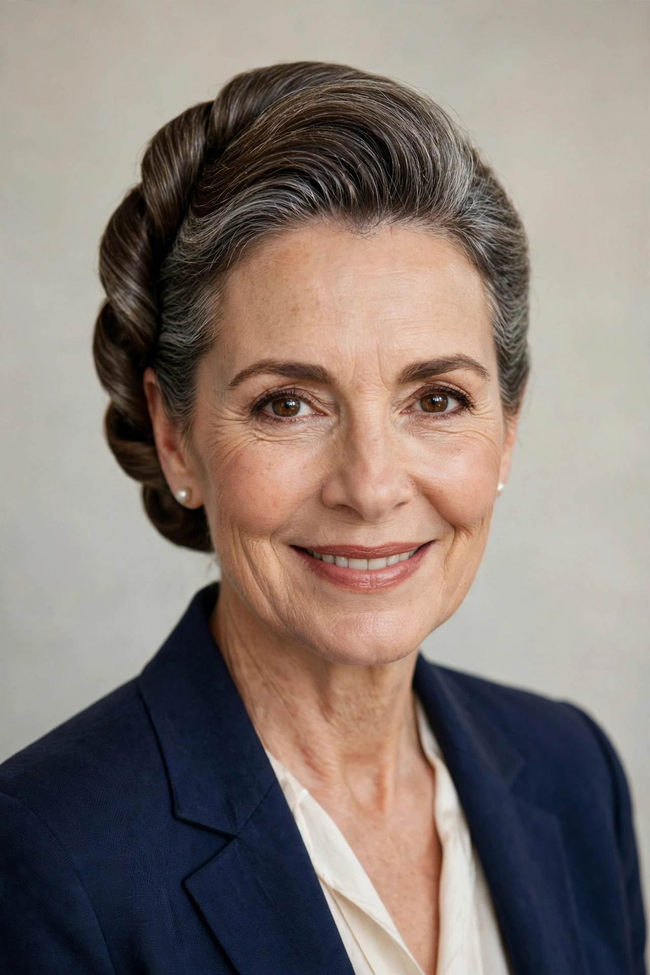 A woman with a French twist mother of the bride bob, elegant updo