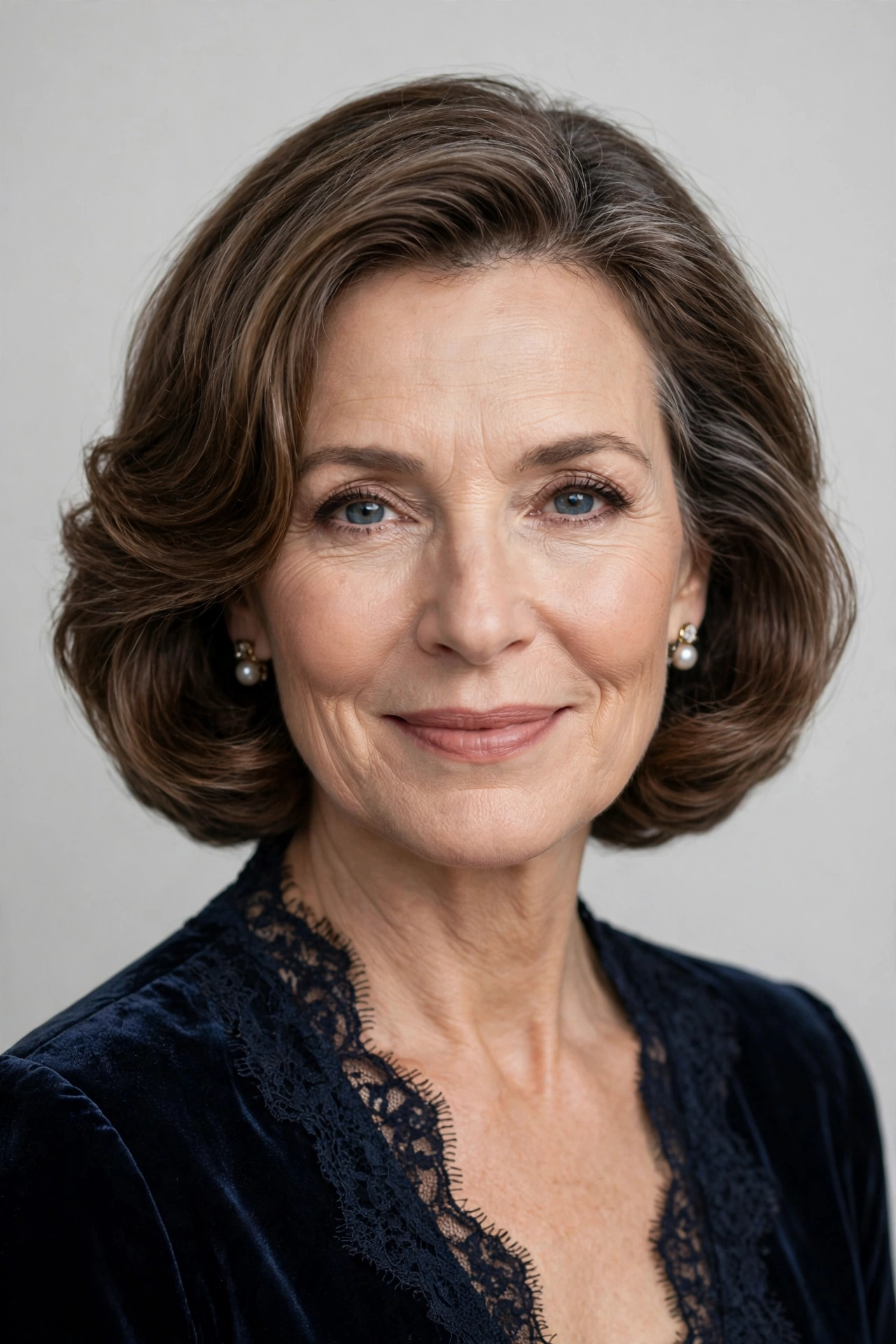 Mother of the bride bob hairstyles: an elegant woman in her 50s with polished waves