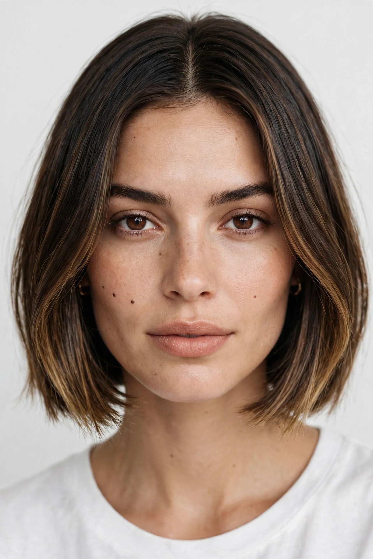 Middle part bob with subtle balayage dimension