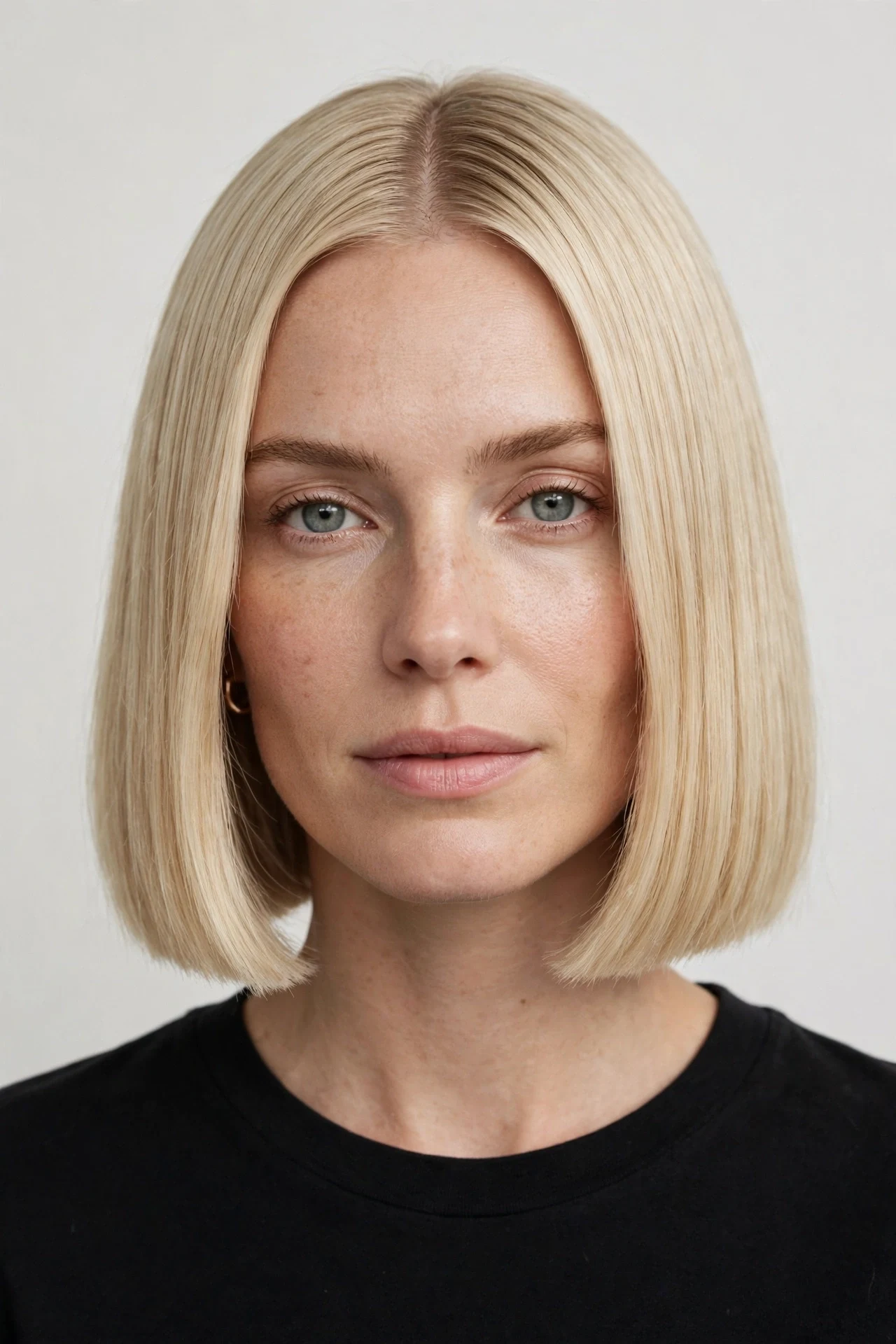 Middle part bob for fine hair with a thick blunt hemline