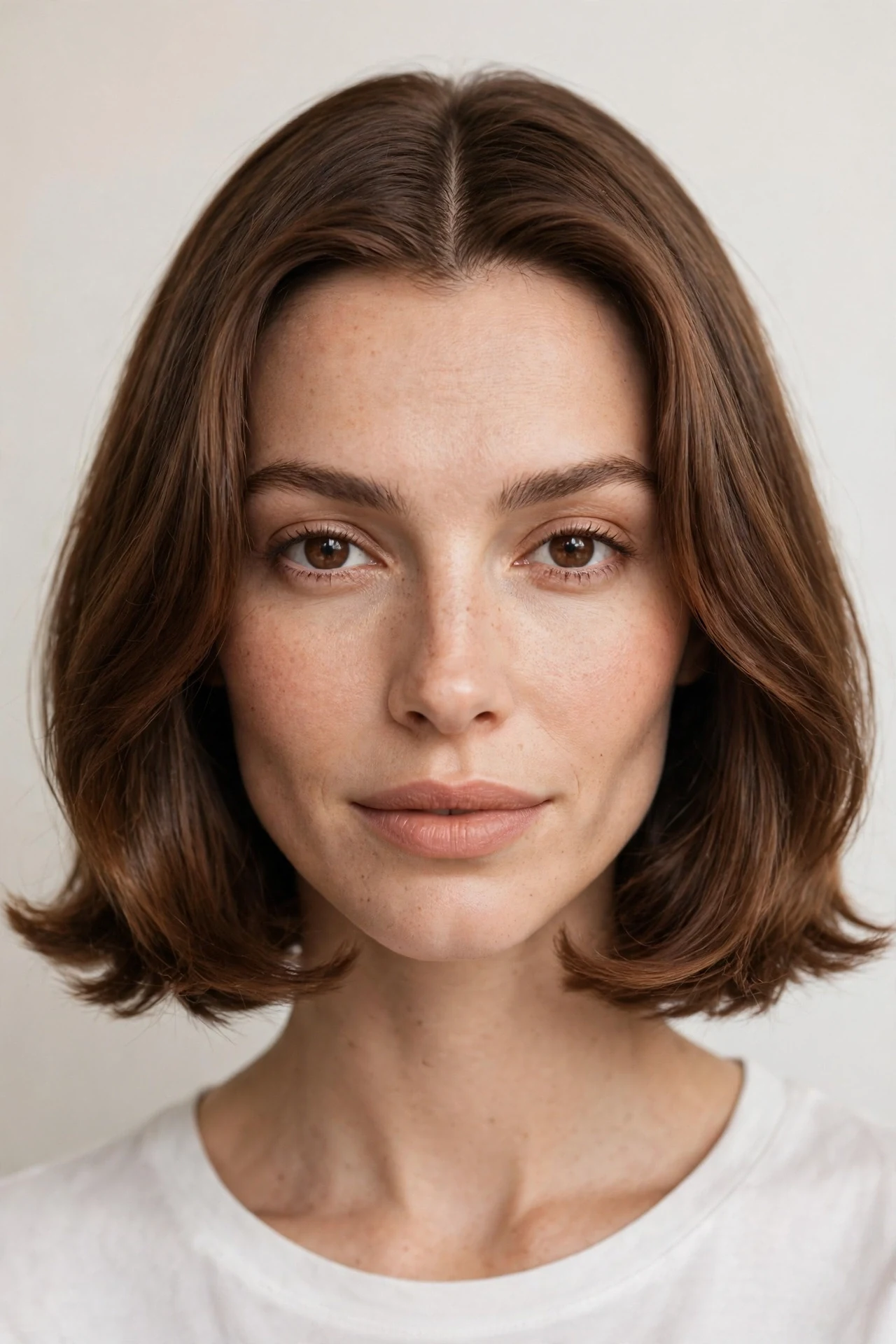 Middle part bob for a heart shaped face with volume at the ends