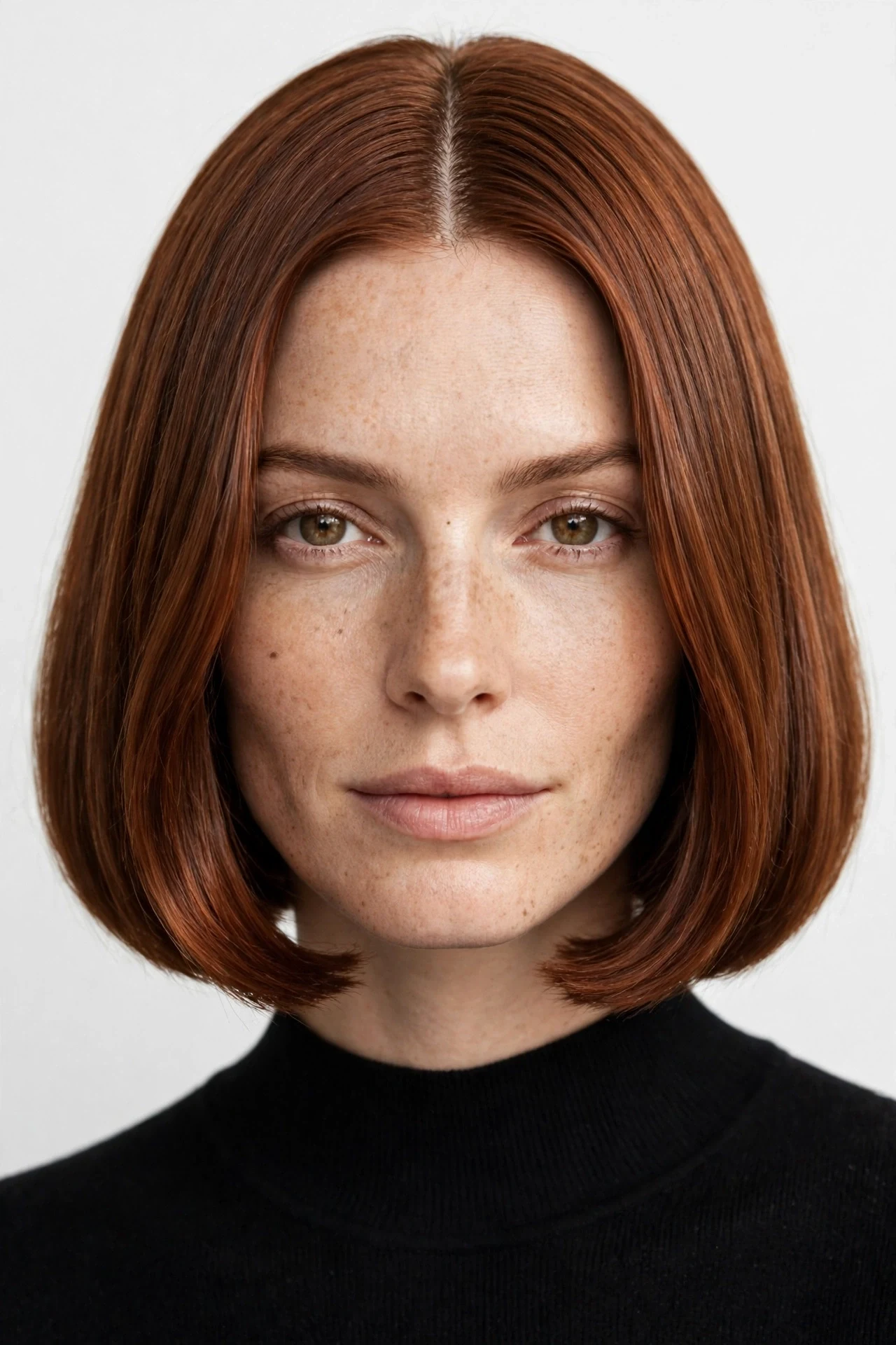 Middle part bob for an oval face with polished ends
