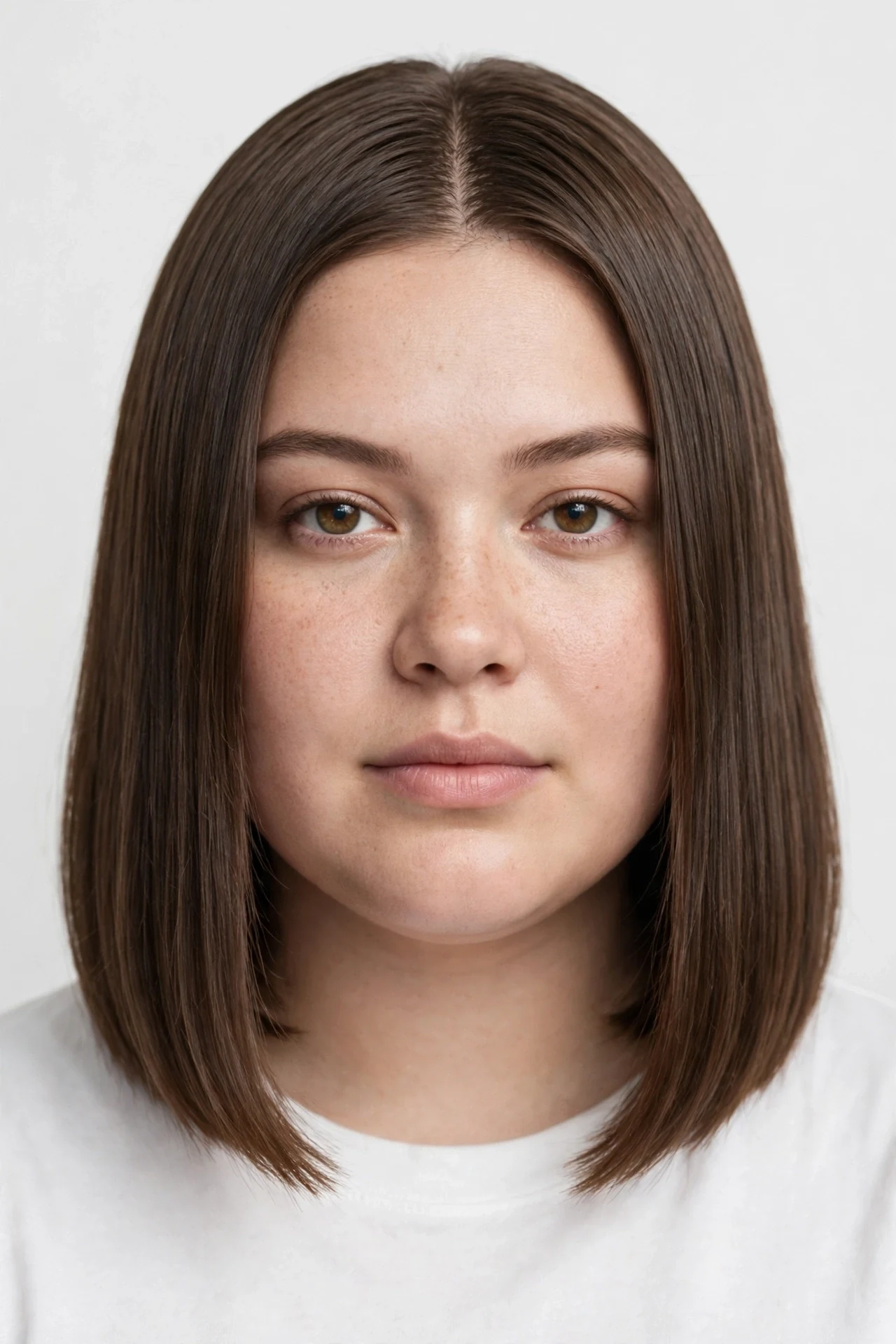 Middle part bob for a round face with length past the chin