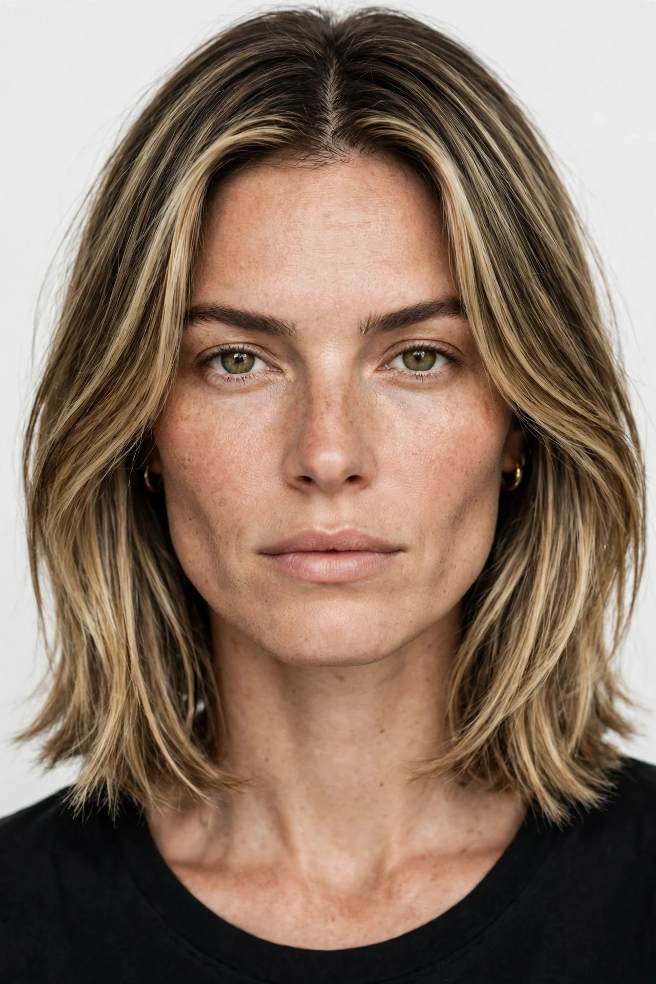 Middle part bob for a square face with soft layers