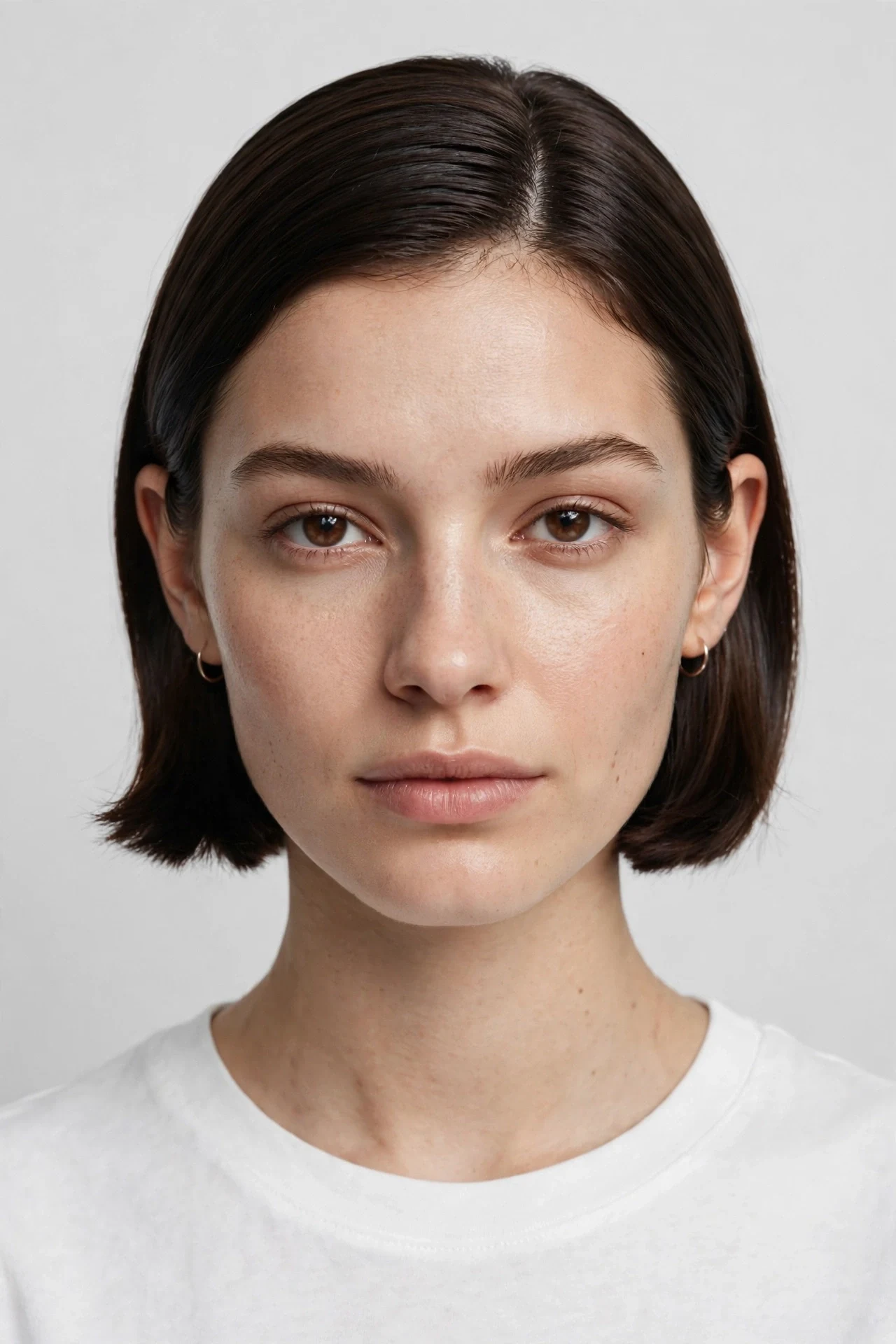 Middle part bob tucked neatly behind the ears