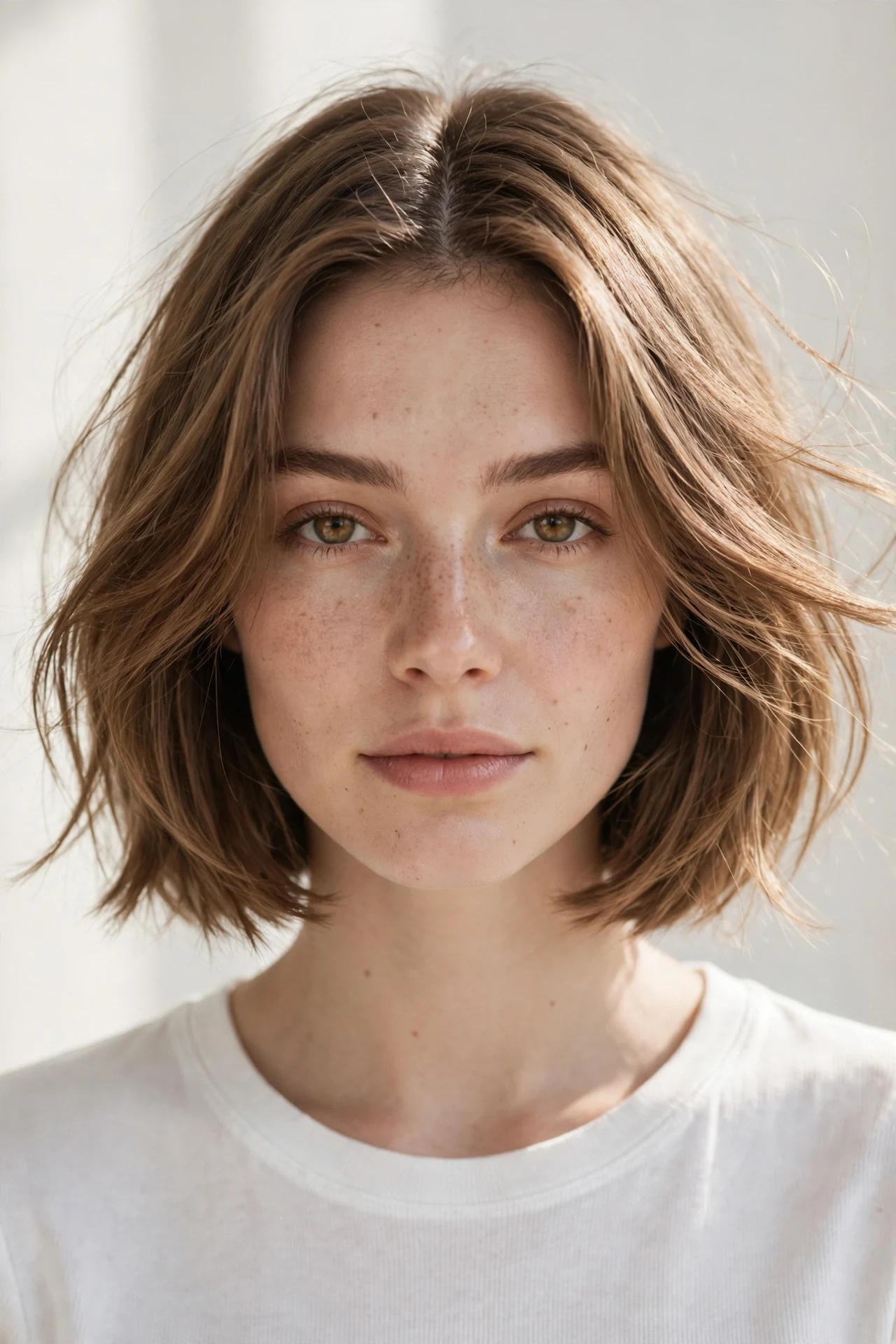 Soft layered middle part bob with gentle movement