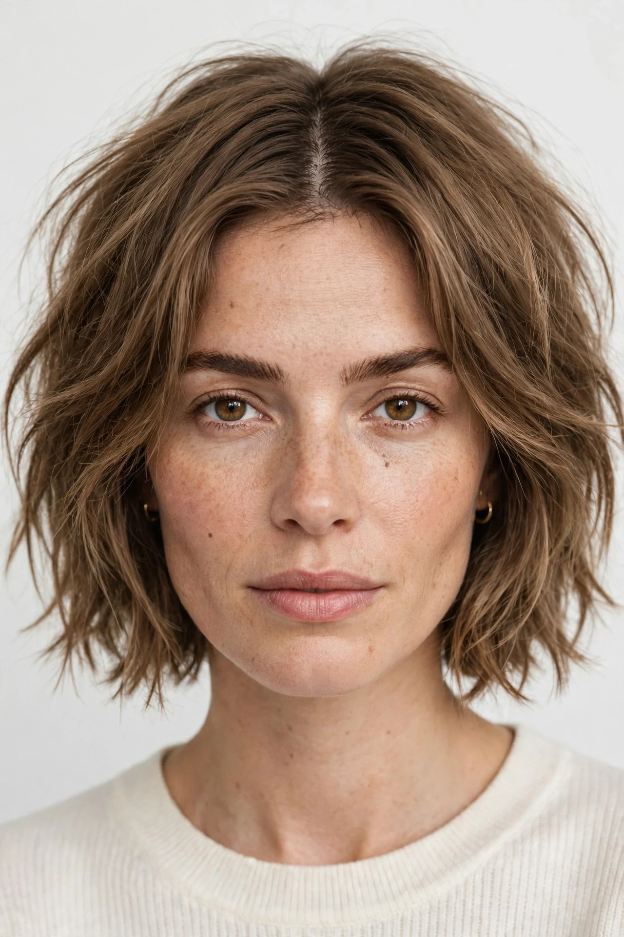 Textured middle part bob with choppy piecey ends