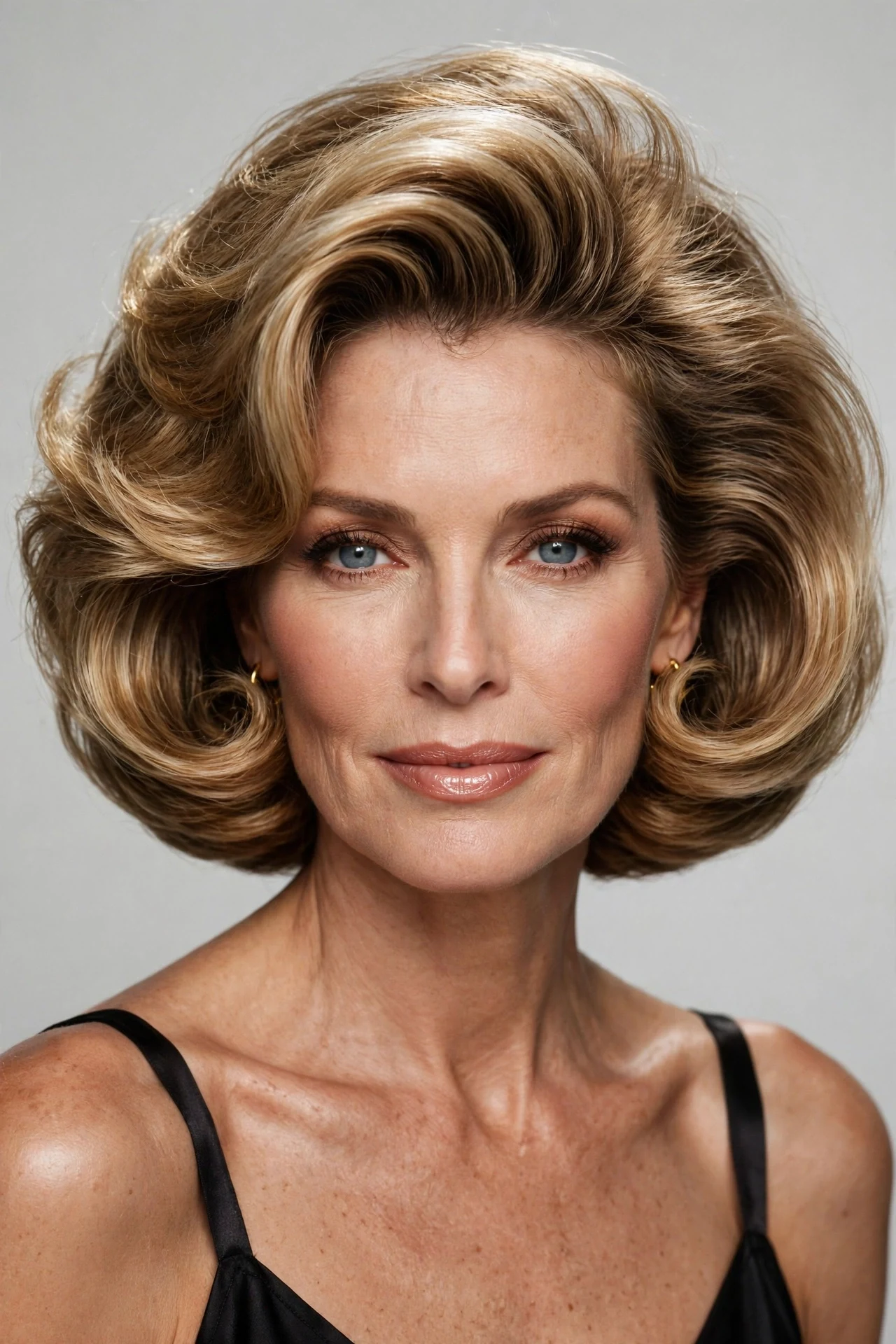 Voluminous 90s supermodel Italian blowout on a Caucasian woman in her 40s