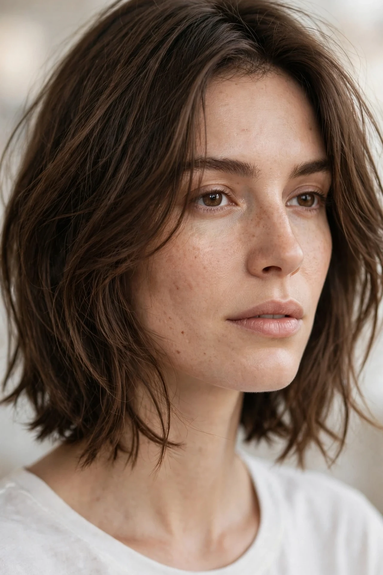 Low maintenance air dried neck length layered bob