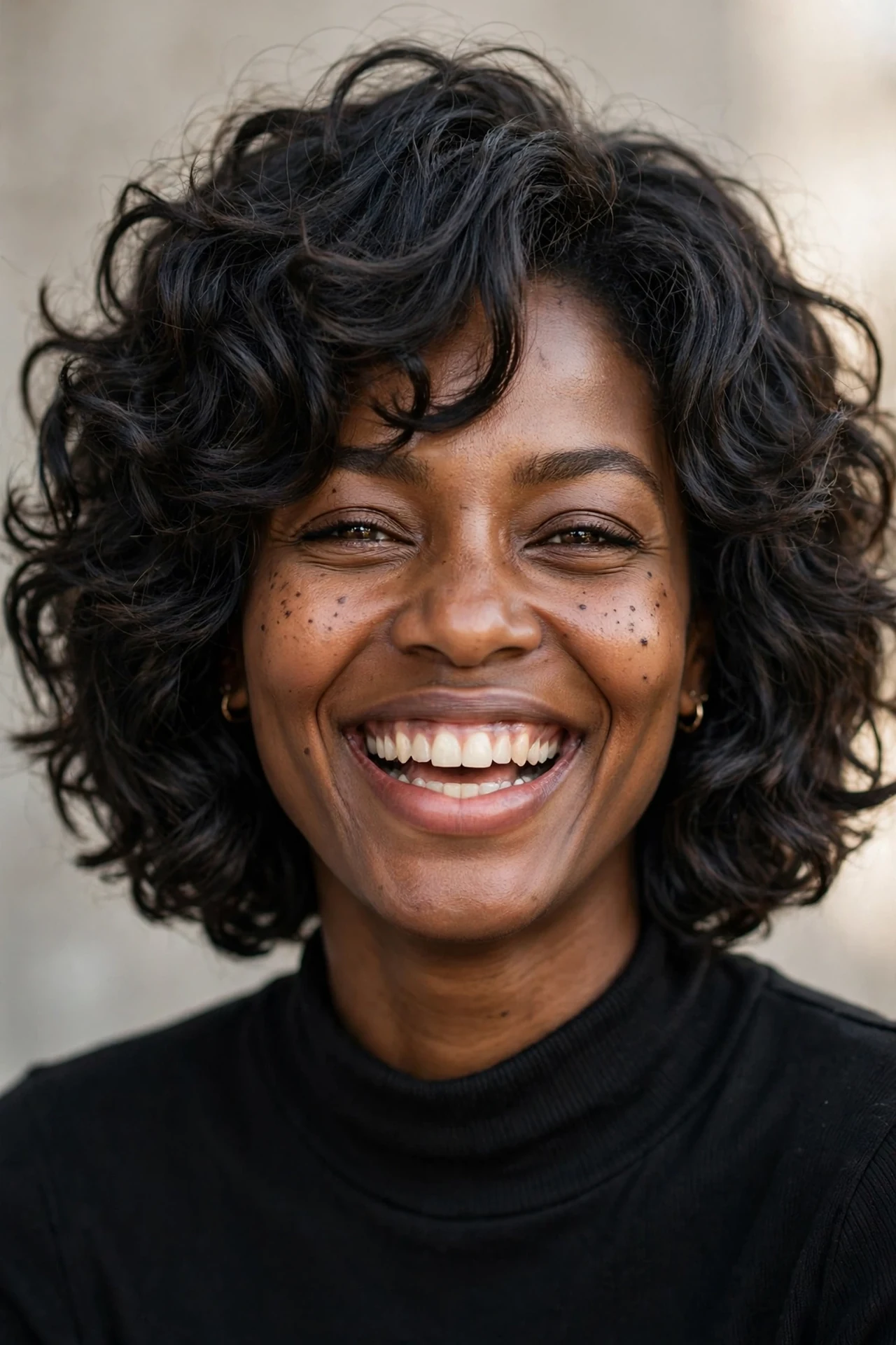 Curly neck length layered bob with defined natural curls