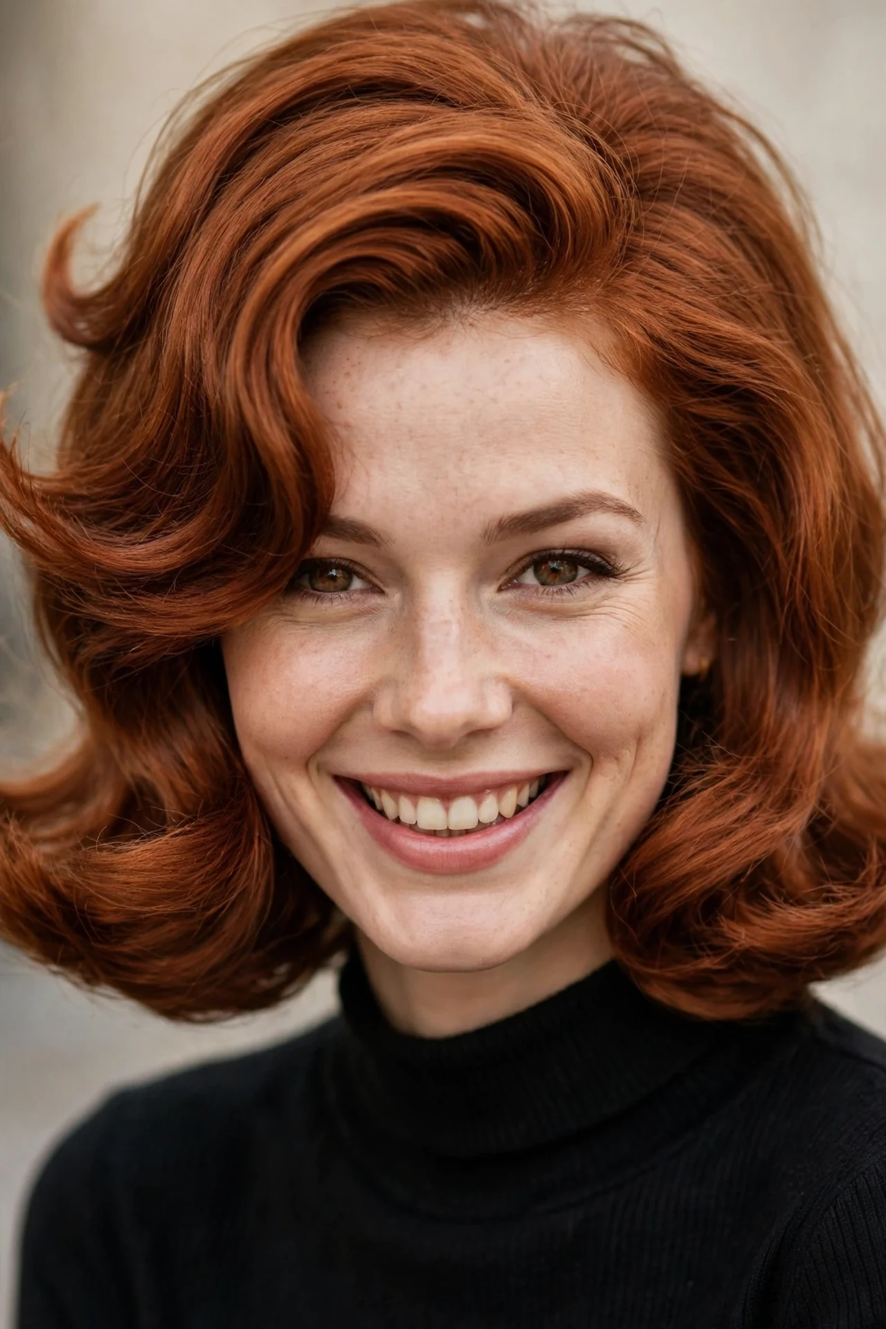 Retro flipped out neck length layered bob with vintage waves