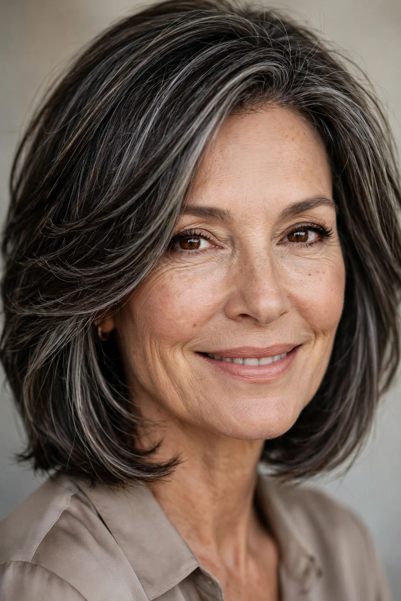 Elegant neck length layered bob for women over 50