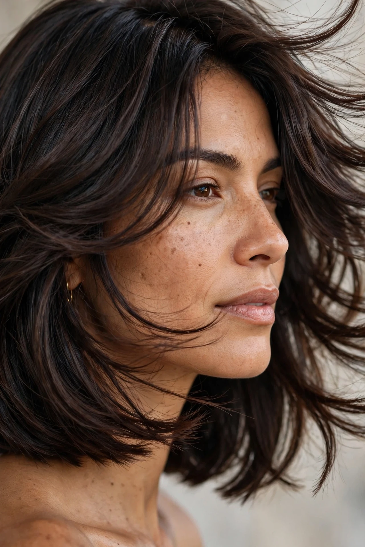 Neck length layered bob for thick hair with debulked layers