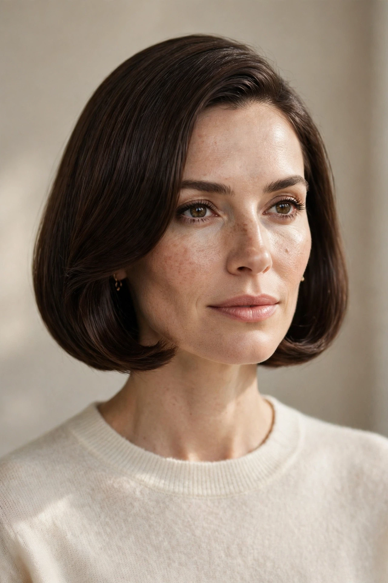 Old money bob haircut with a sleek glossy blowout and soft inward ends