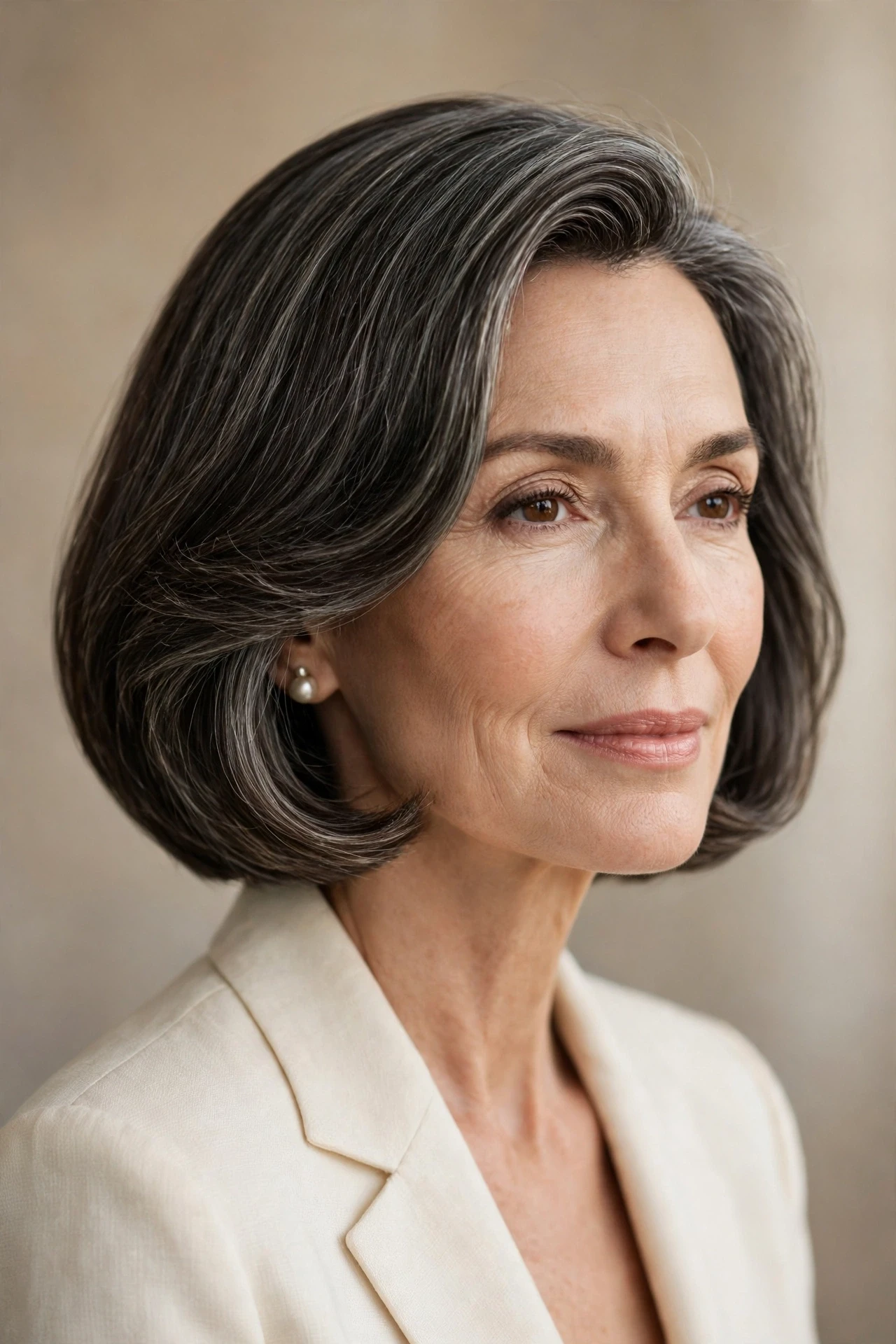 Elegant old money bob on a woman over 50