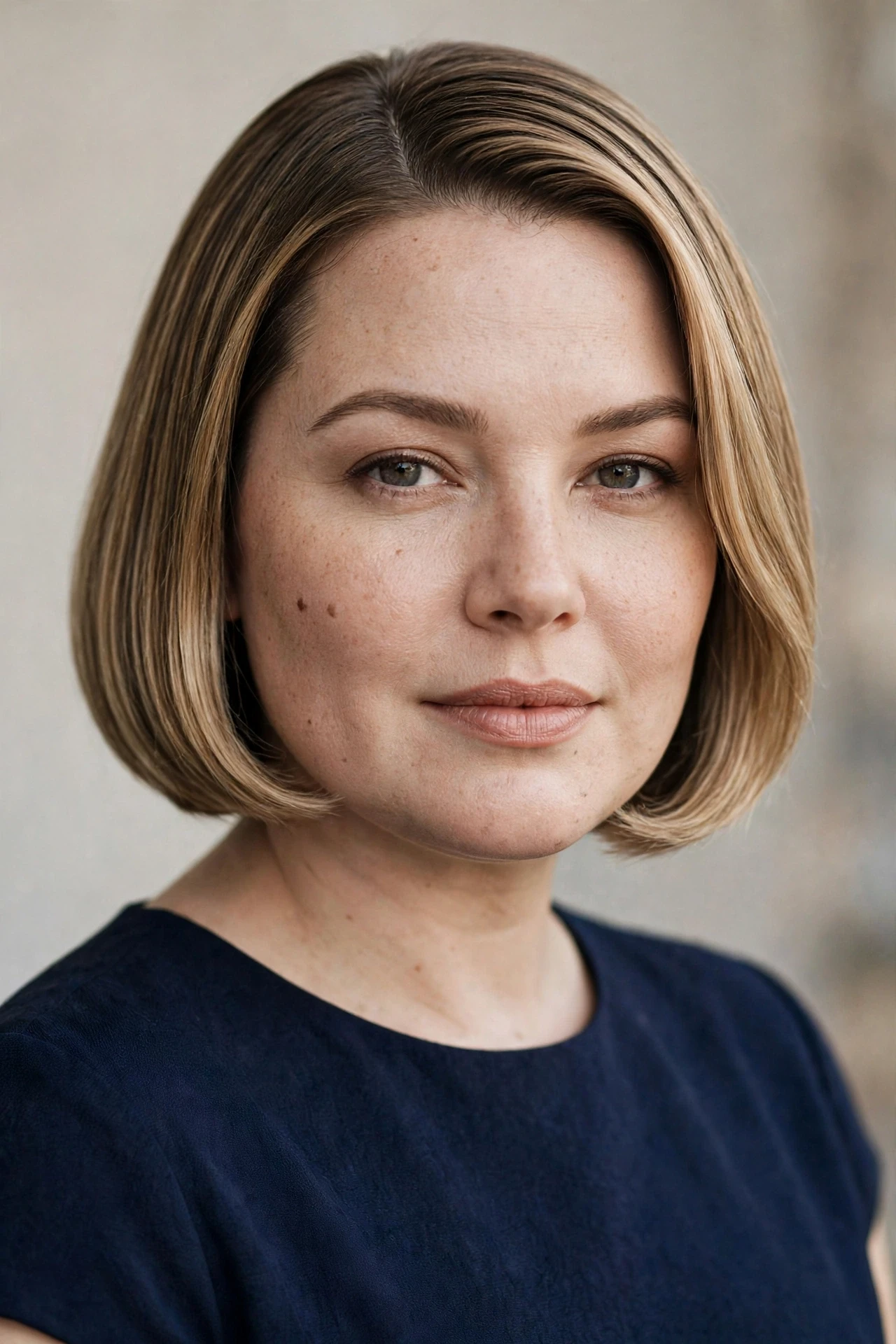 Old money bob for a round face, below chin length
