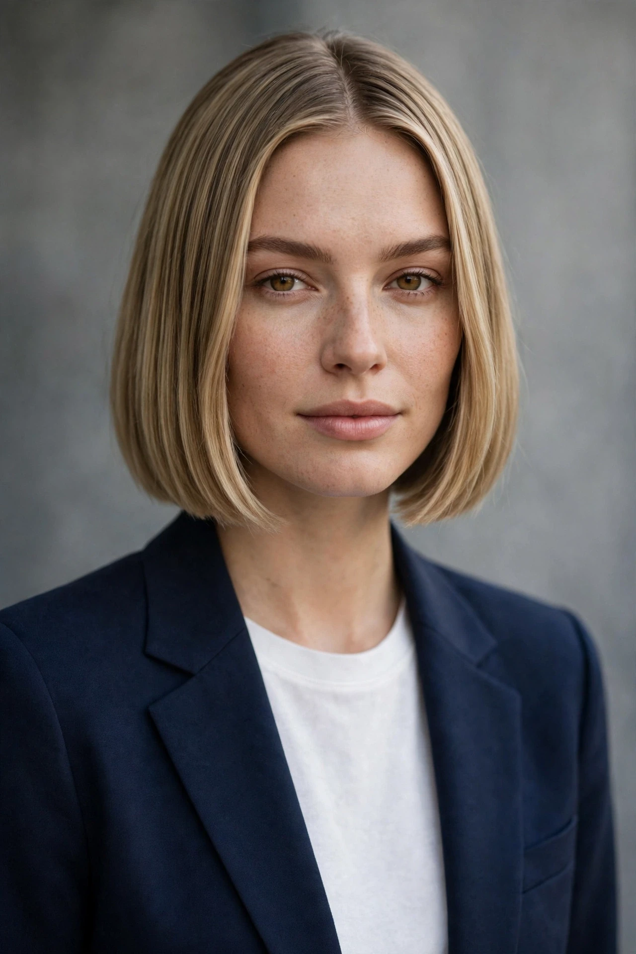 Sleek chin-length old money bob haircut with a smooth finish