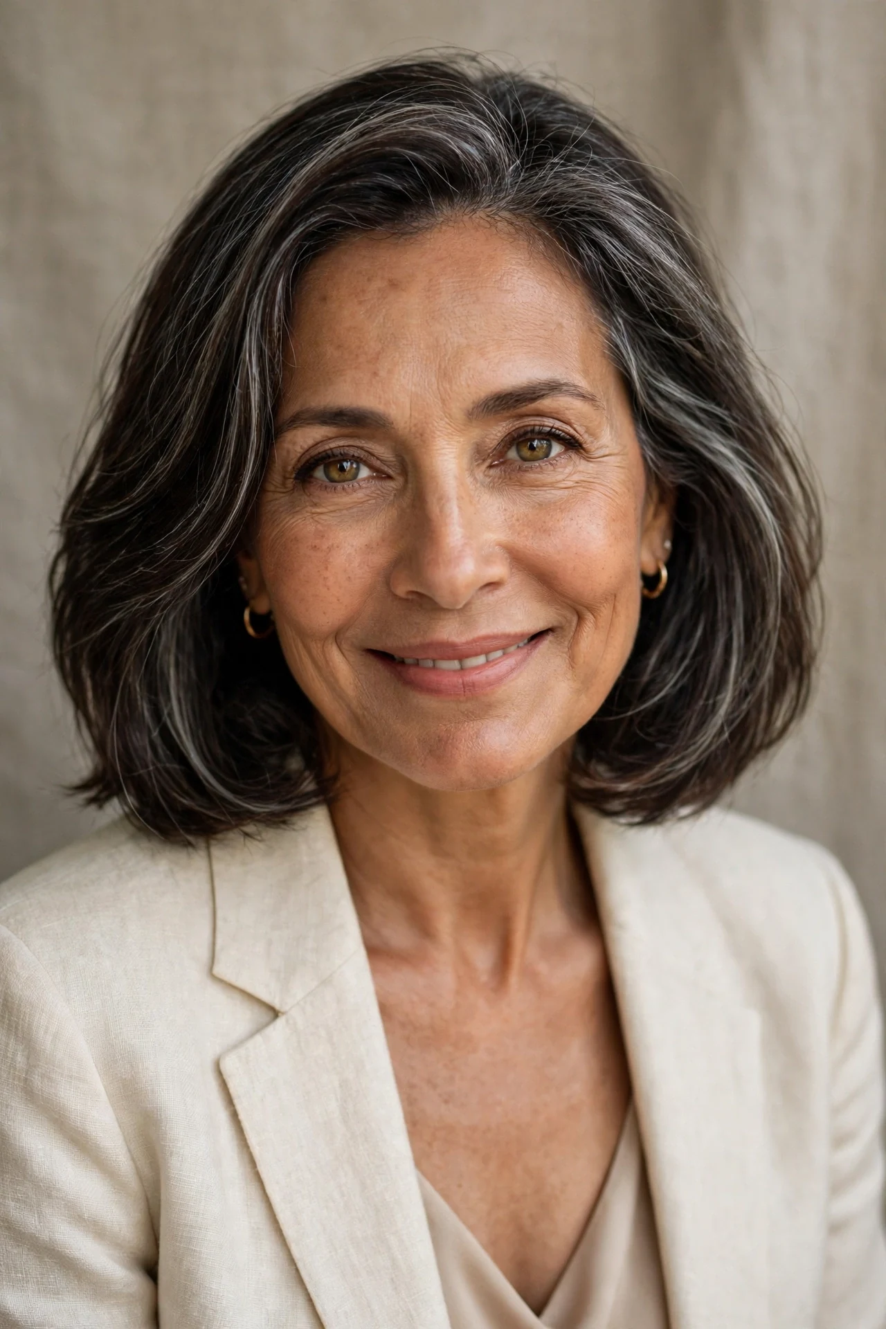 Elegant midi haircut on a woman over 50 with soft volume