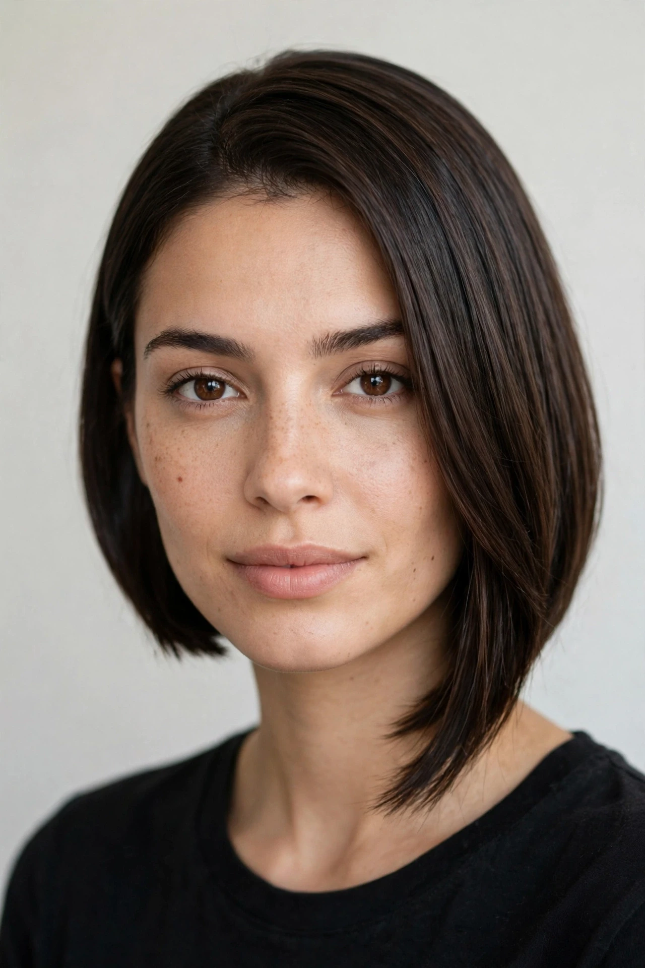 Subtly asymmetric Prada bob with one side slightly longer