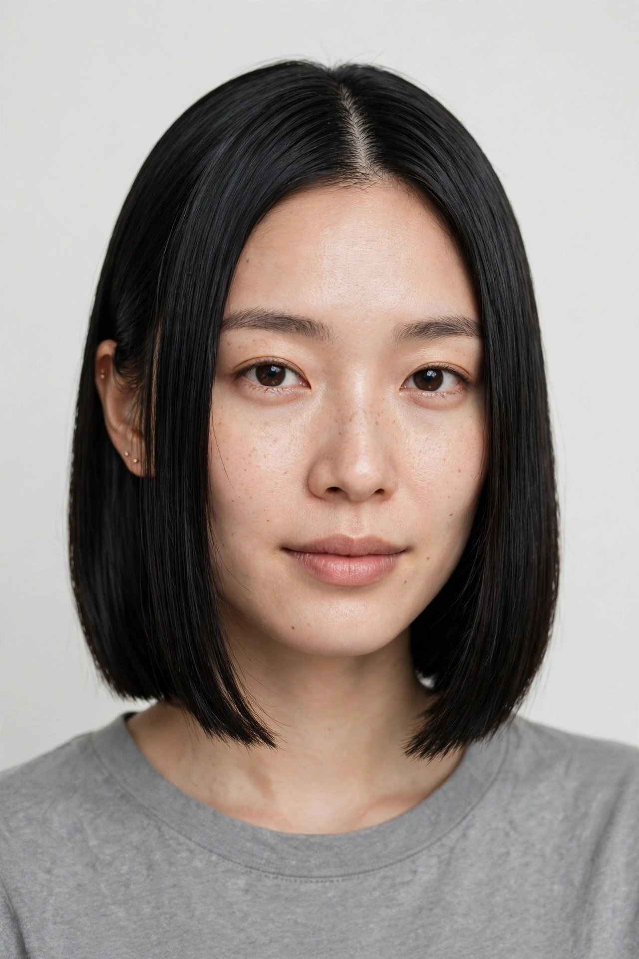 Center part glass finish Prada bob with ultra smooth hair