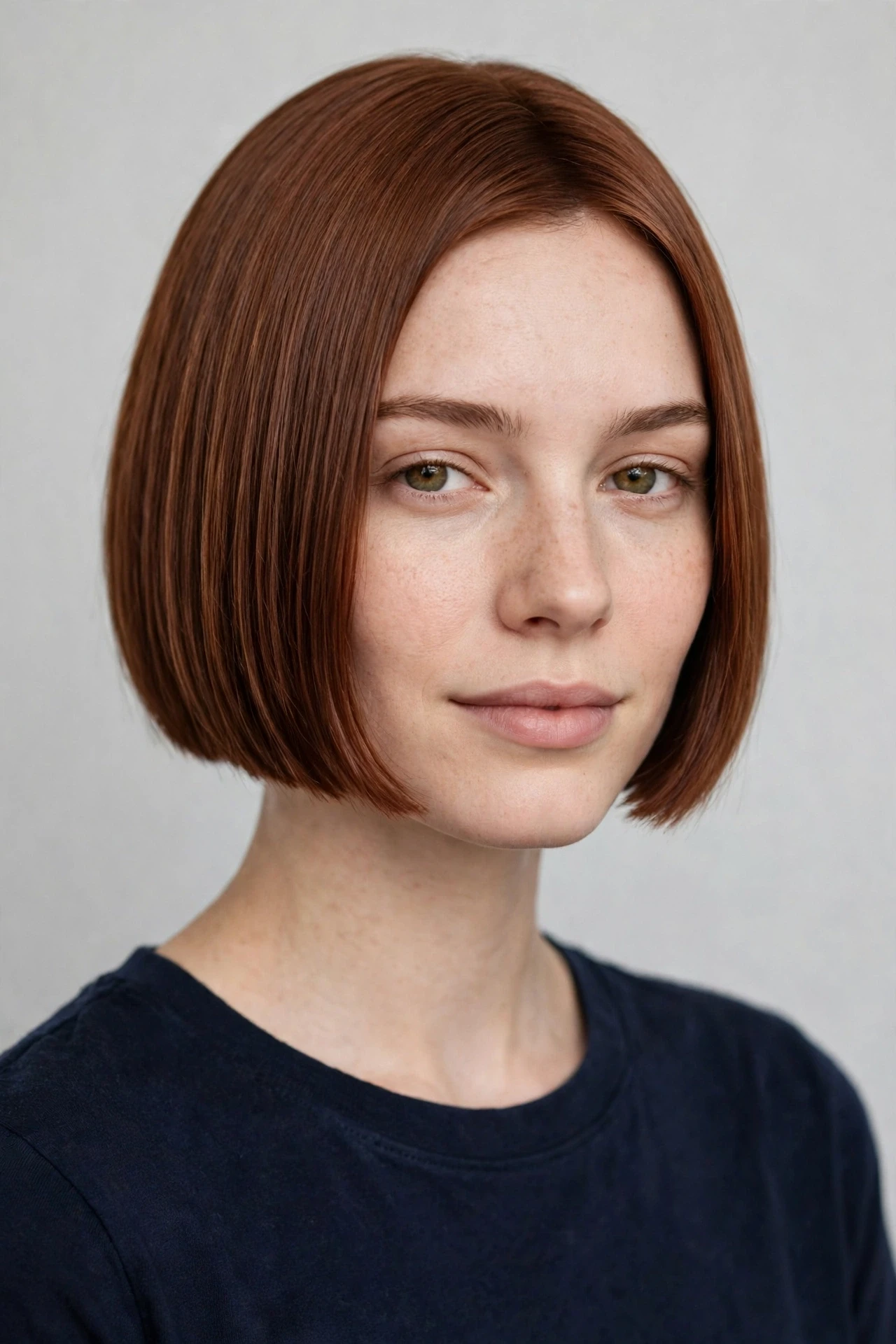 Chin length sharp Prada bob with precise blunt ends