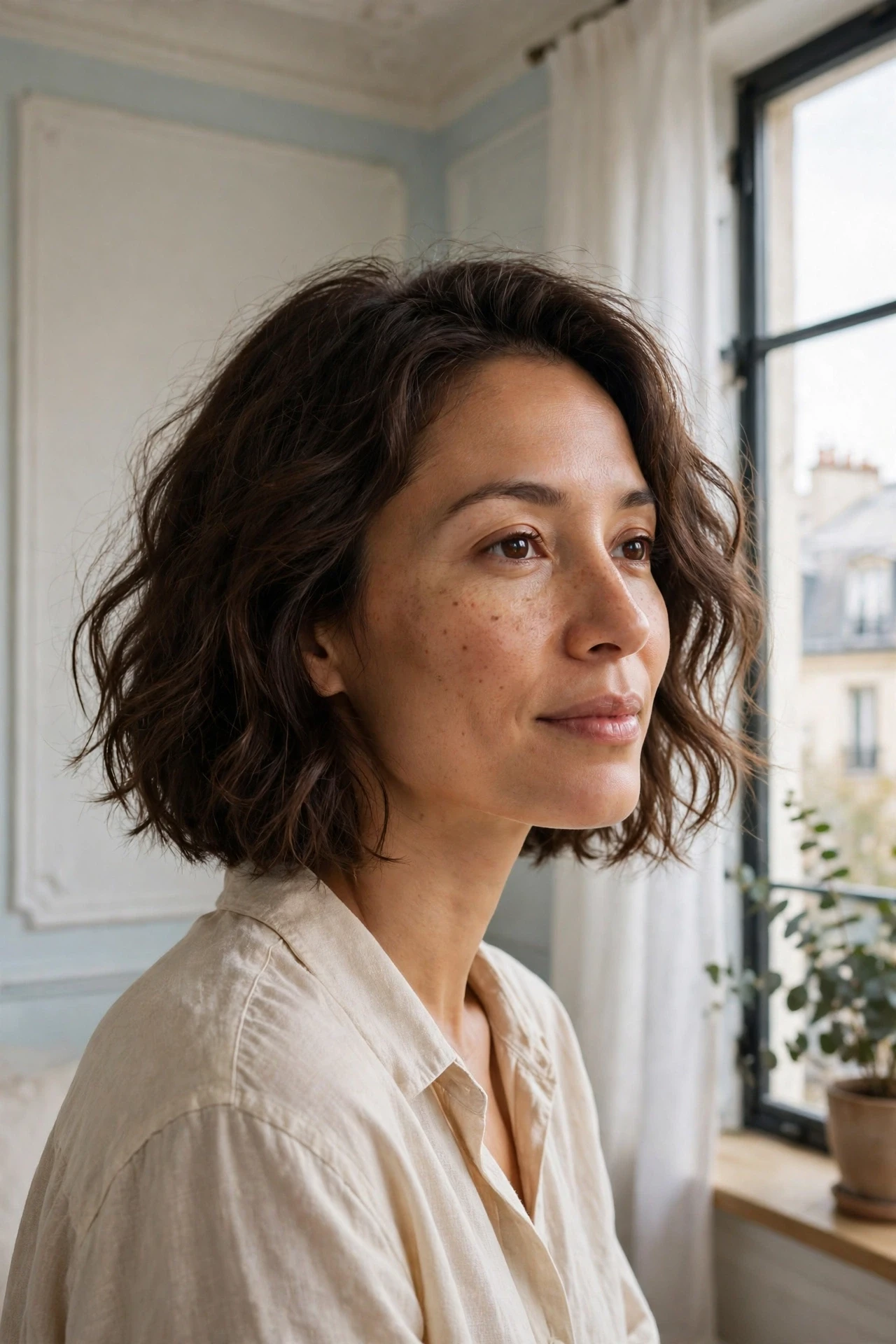 Parisian bob with effortless morning waves, soft natural texture