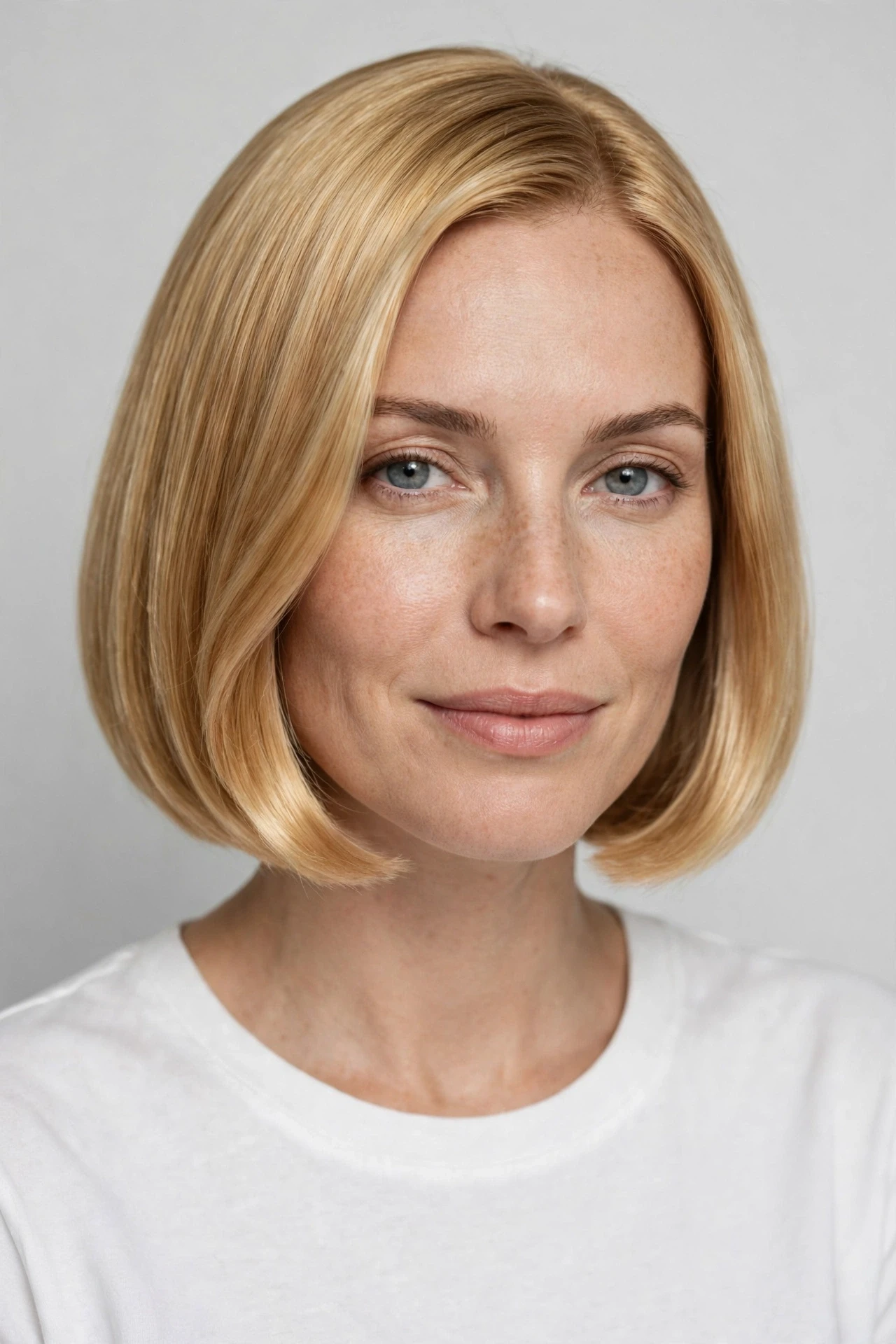 Golden blonde Prada bob with a polished finish