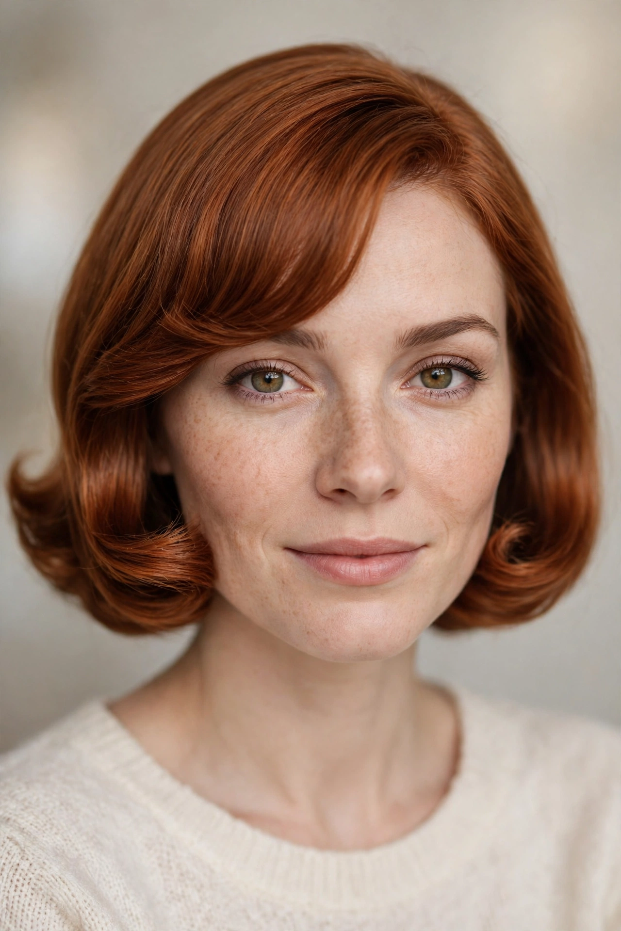 Pageboy bob for a heart shaped face with side fringe