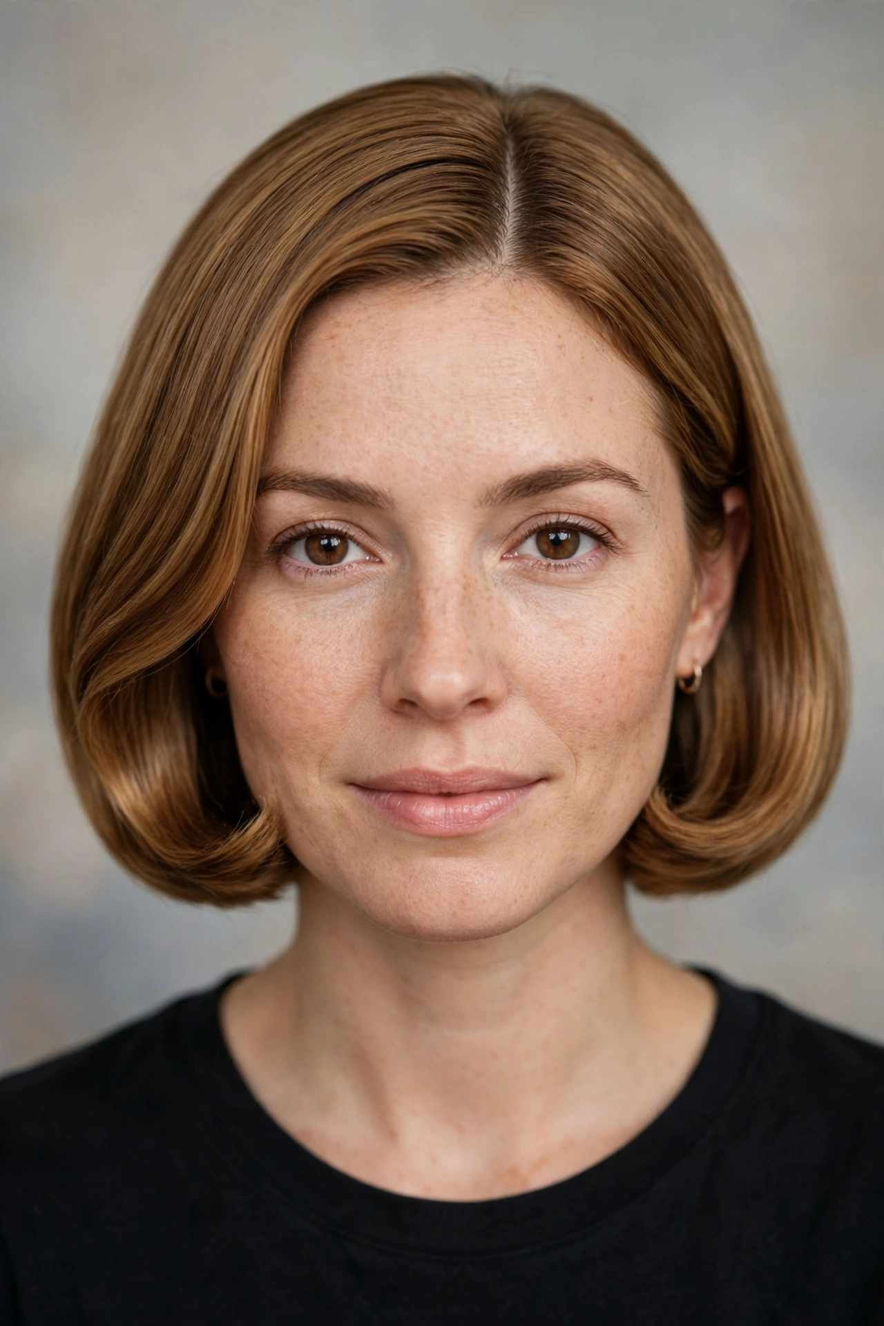 Pageboy bob with a clean middle part and symmetrical ends