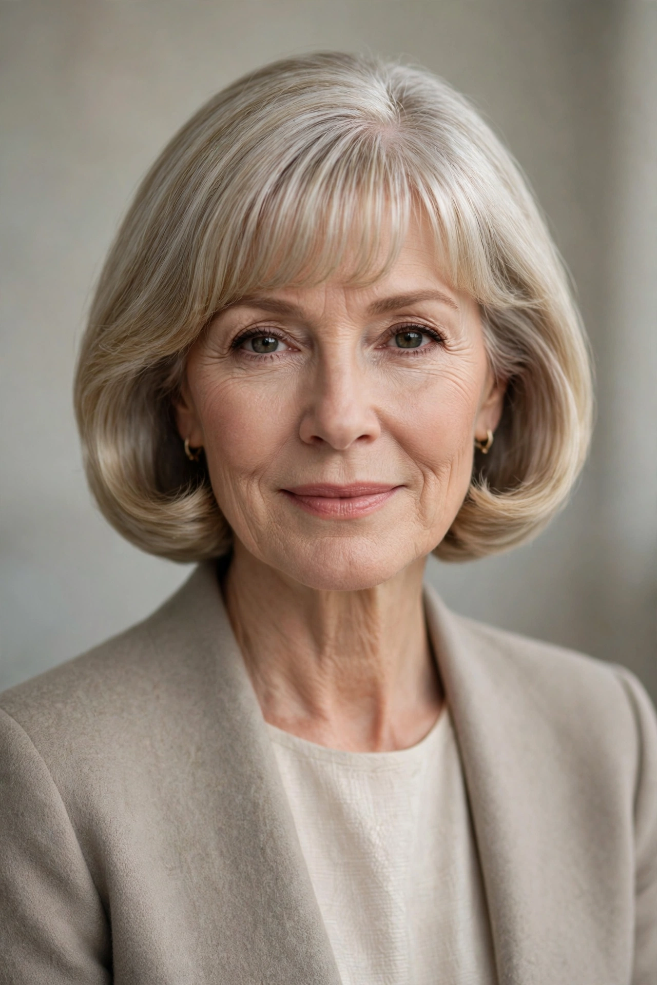 Polished pageboy bob over 50 with soft full fringe