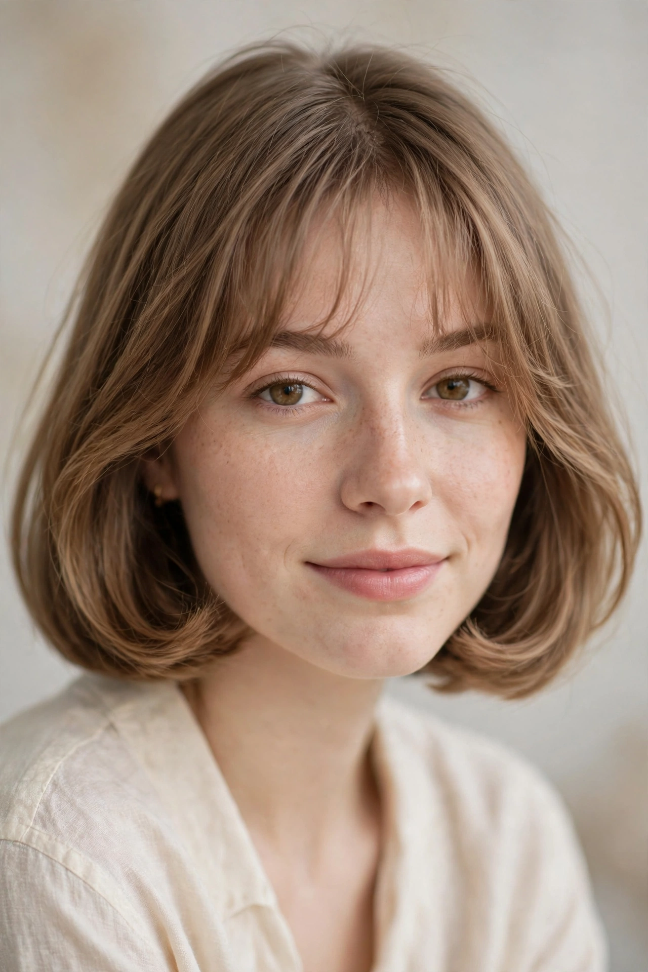 Pageboy bob with a soft wispy fringe and curved ends