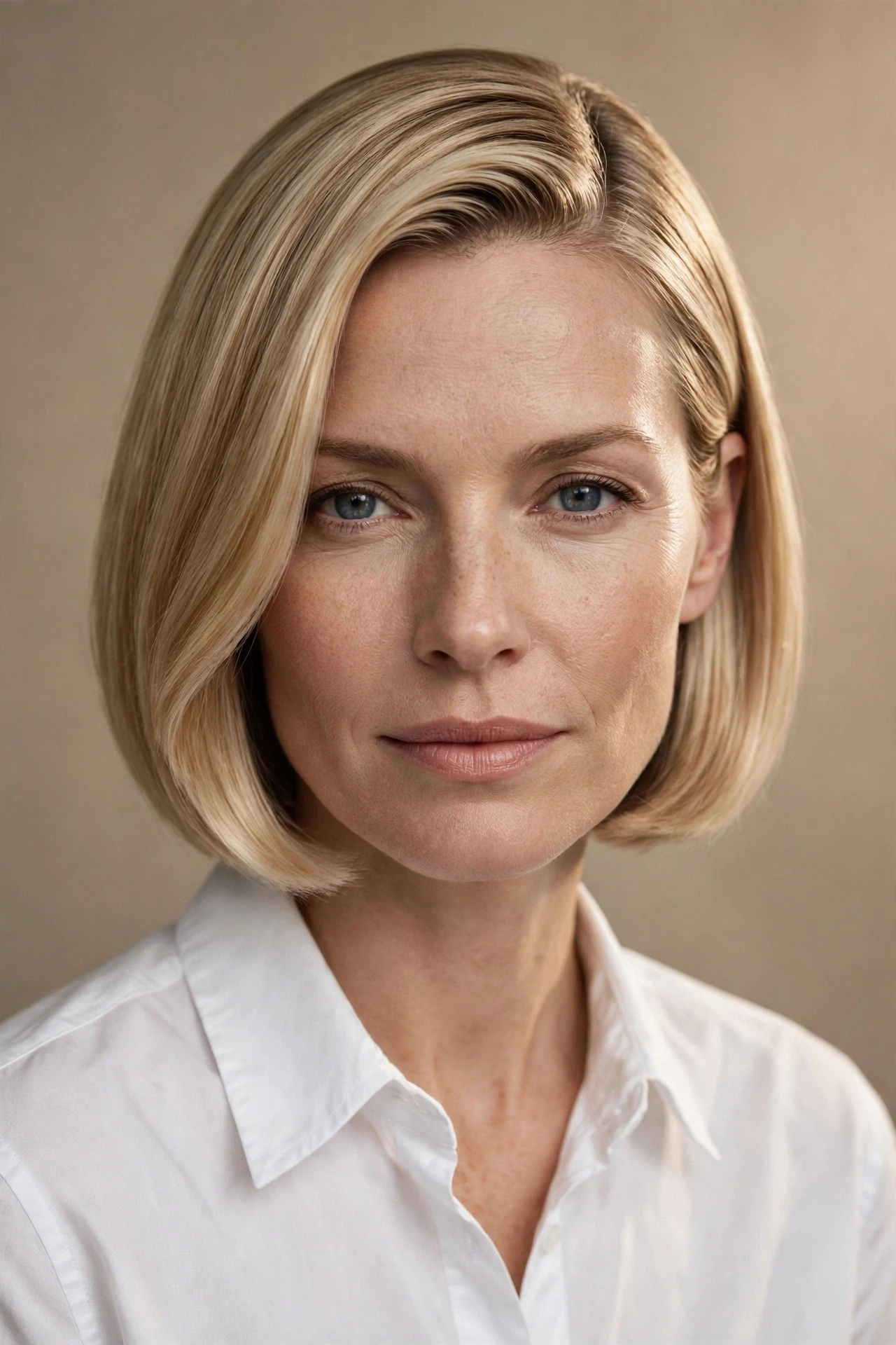 Polished Prada bob with a deep side part