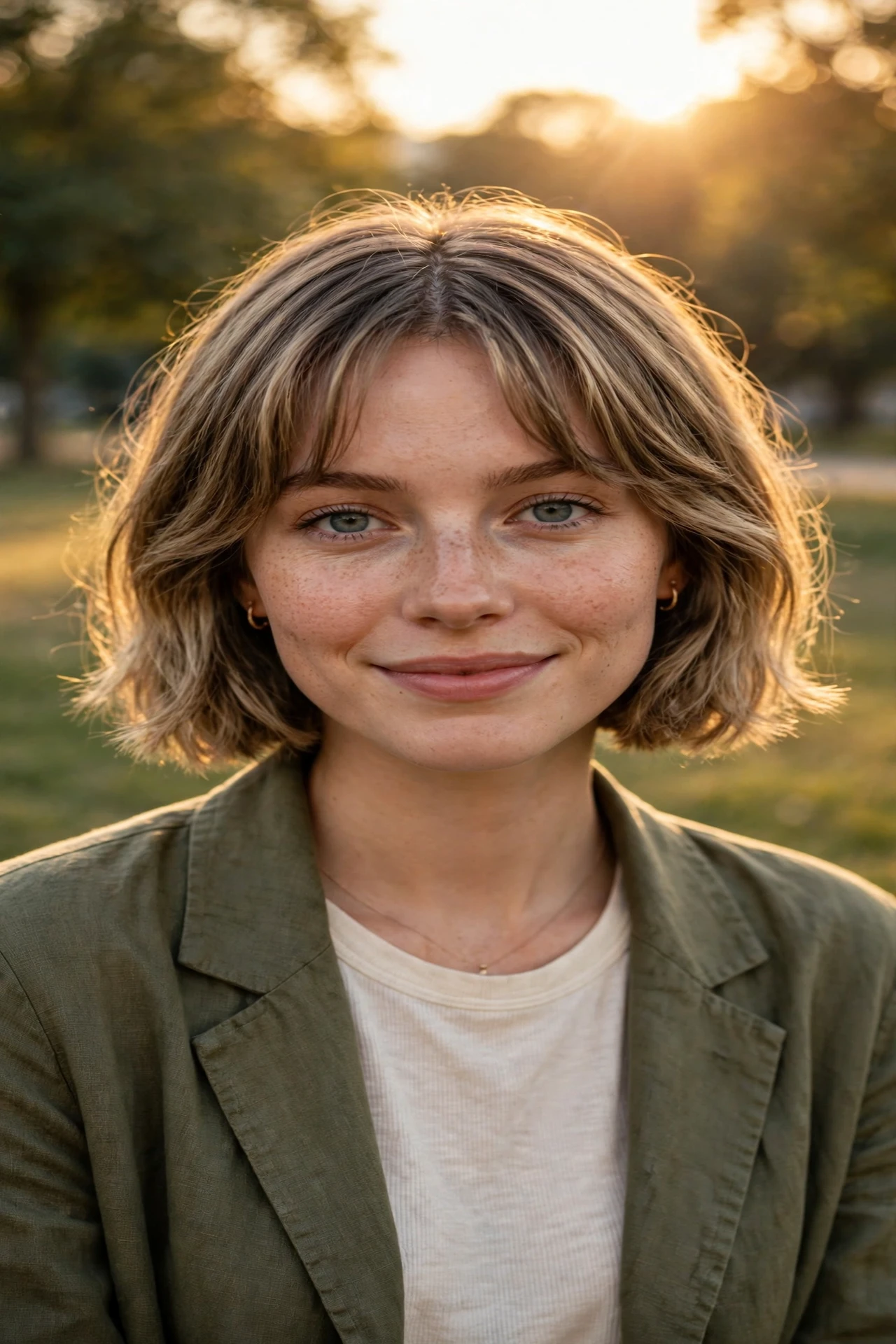 Parisian bob with tousled curtain bangs parted softly in the middle