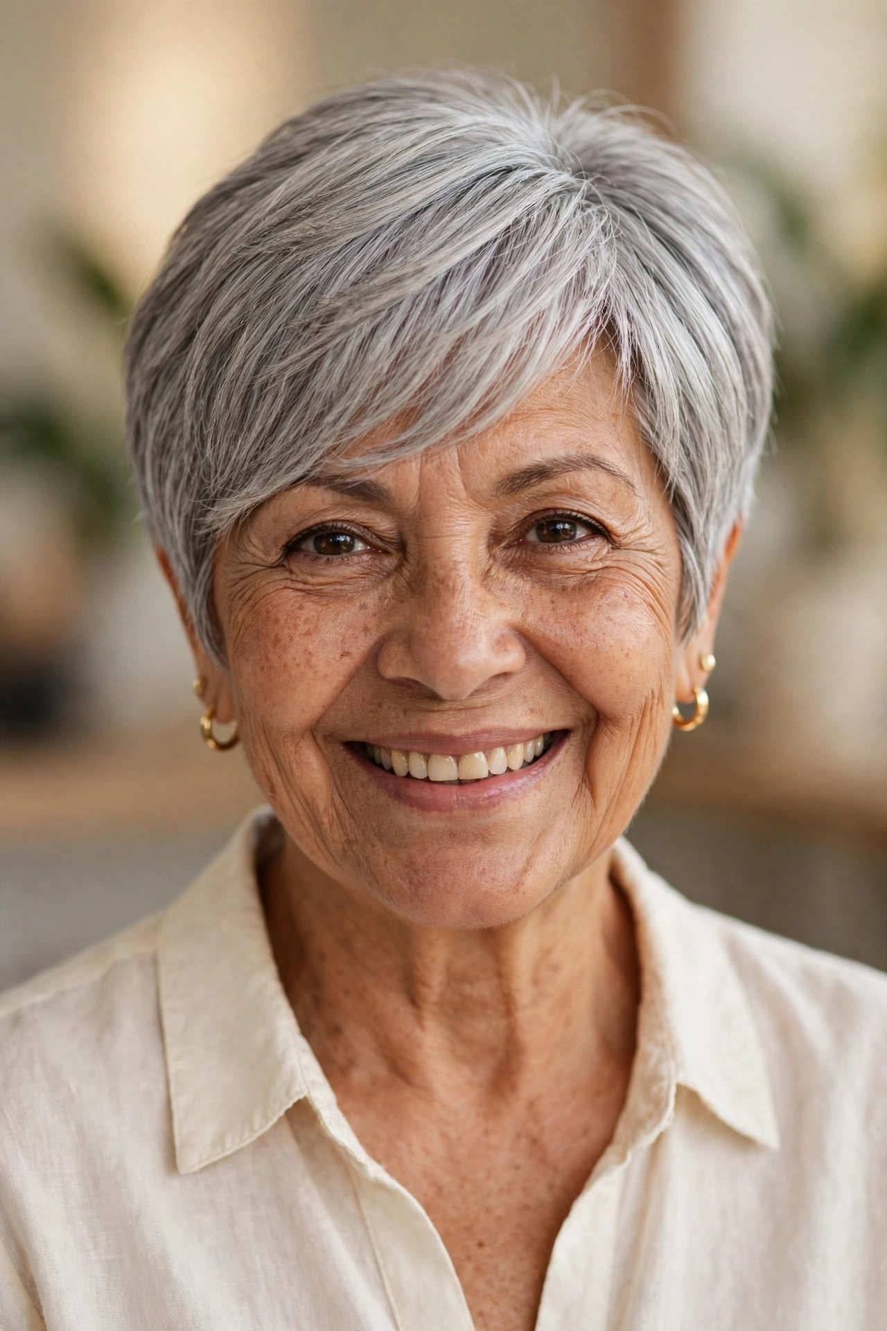pixie bob with long fringe for older women