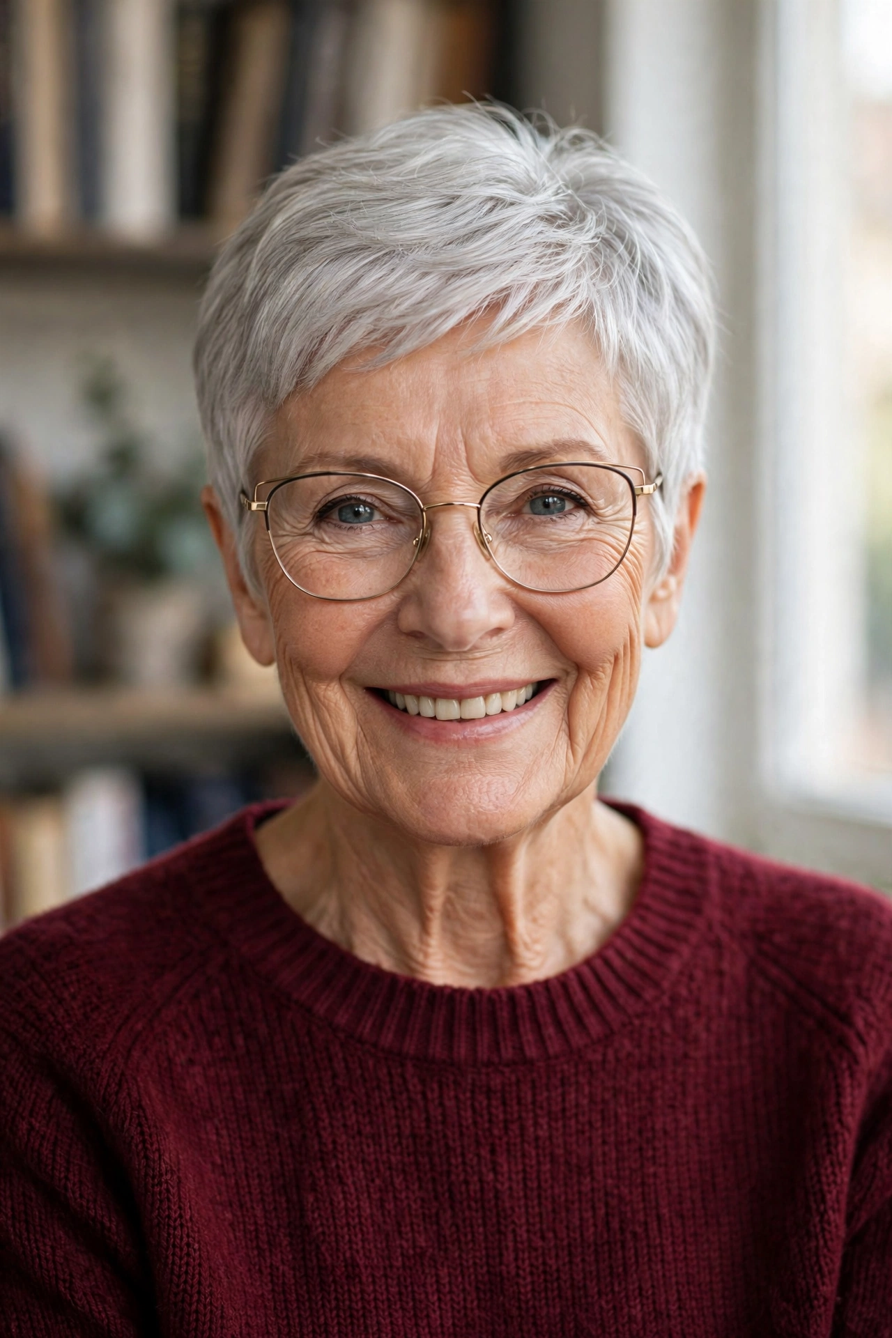 pixie bob on a woman wearing glasses