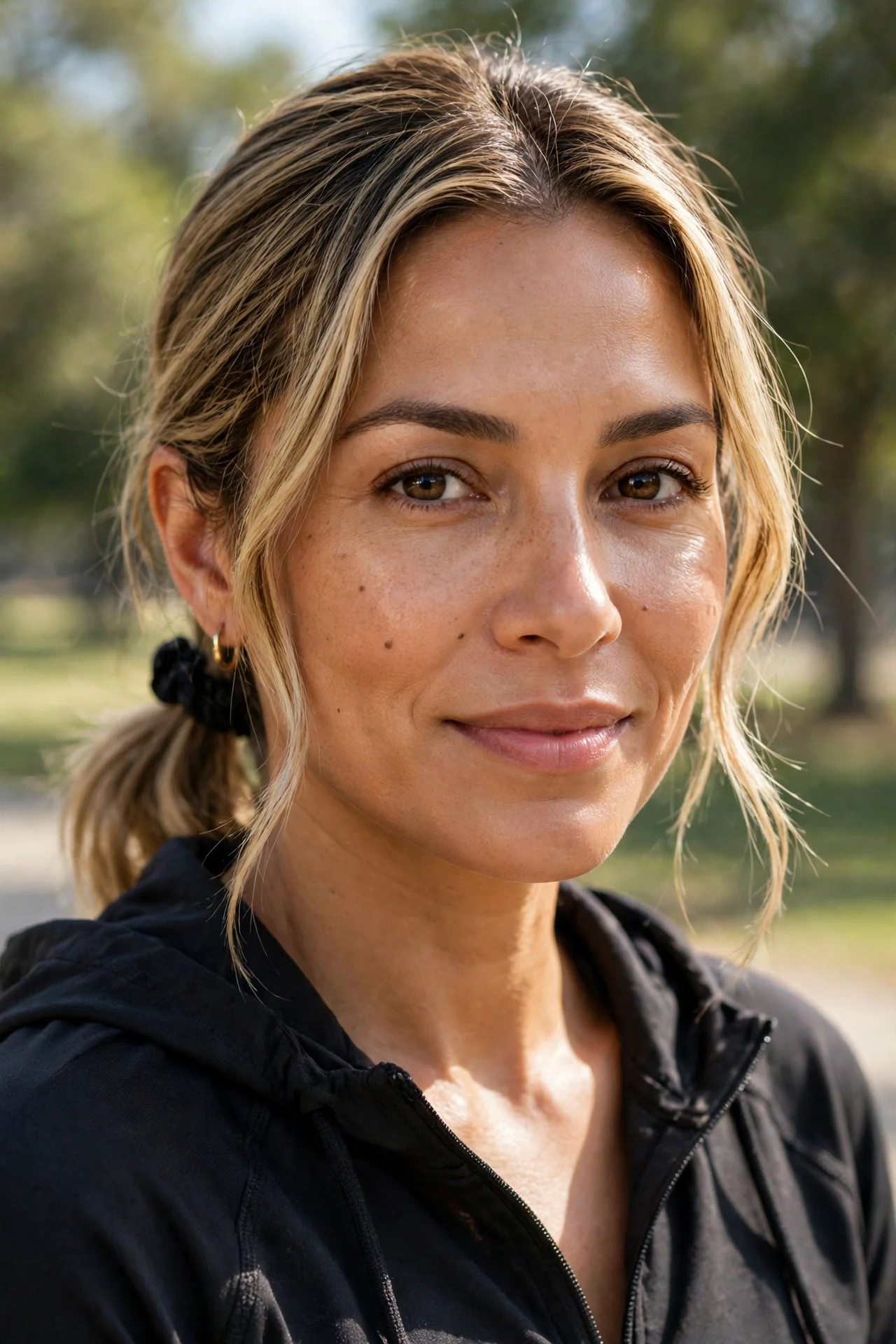 Midi bob gathered into a low ponytail showing versatility