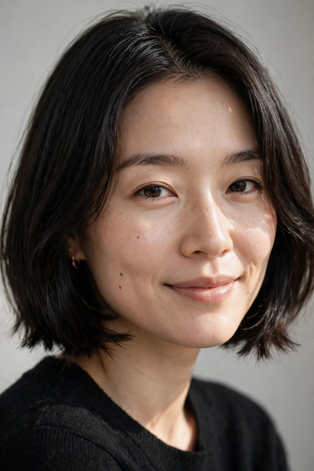 Below chin classic french bob for round faces with softly textured ends