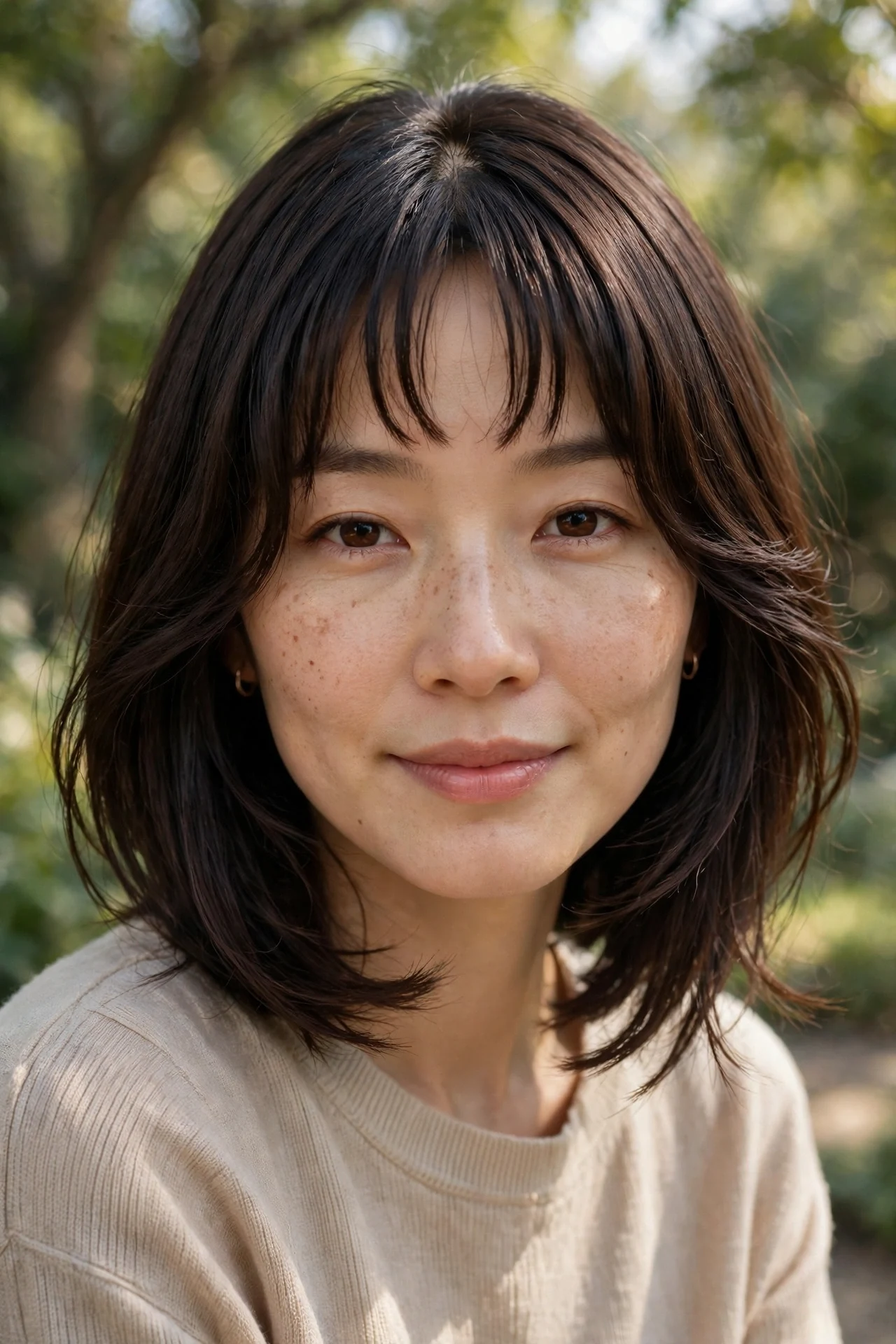 French bob with bottleneck bangs slimming a round face