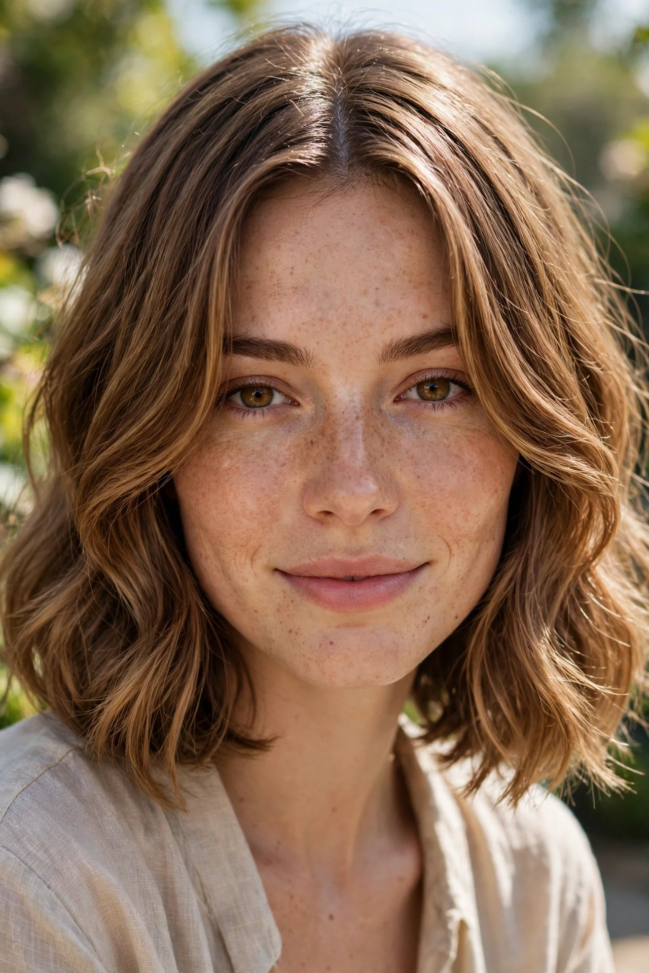 French bob round face style with long curtain bangs framing the cheeks
