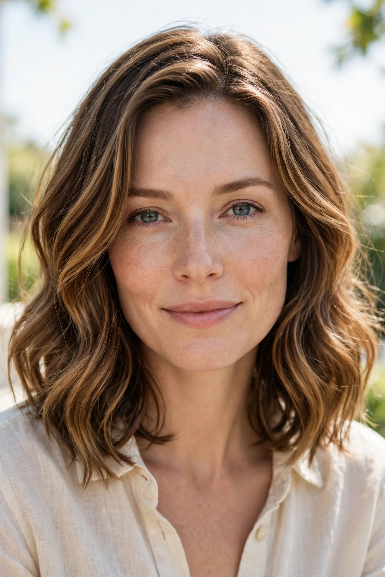 French lob for round faces with long soft waves elongating the face
