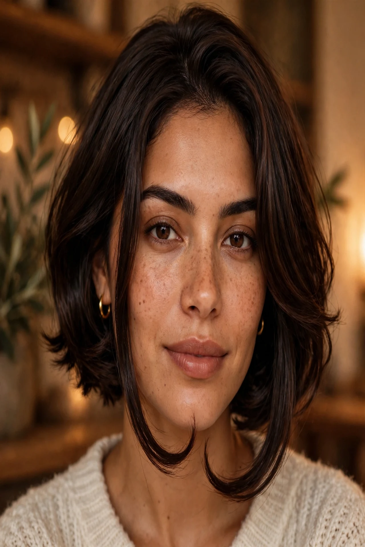 French bob with longer front pieces framing a round face